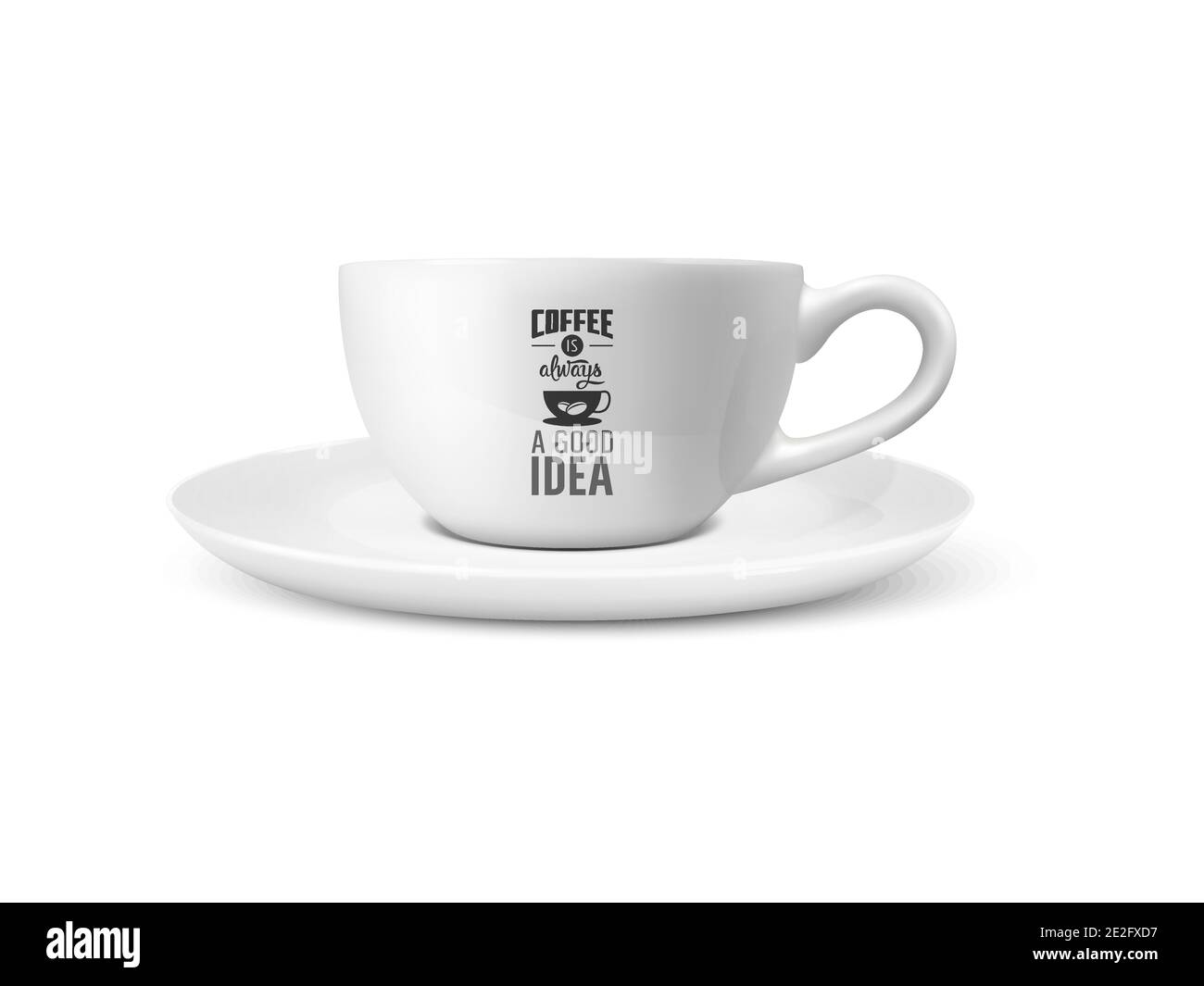 Vector 3d Realistic White porcelaine Ceramic Mug isolé sur fond blanc. Thé, tasse de café avec Typographie citation, phrase sur le café. Stock Illustration de Vecteur