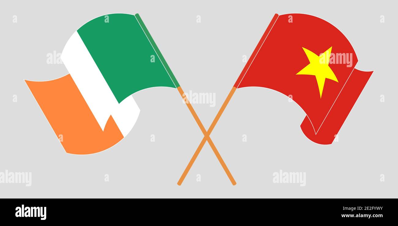 Drapeaux croisés et agités de l'Irlande et du Vietnam. Illustration vectorielle Illustration de Vecteur