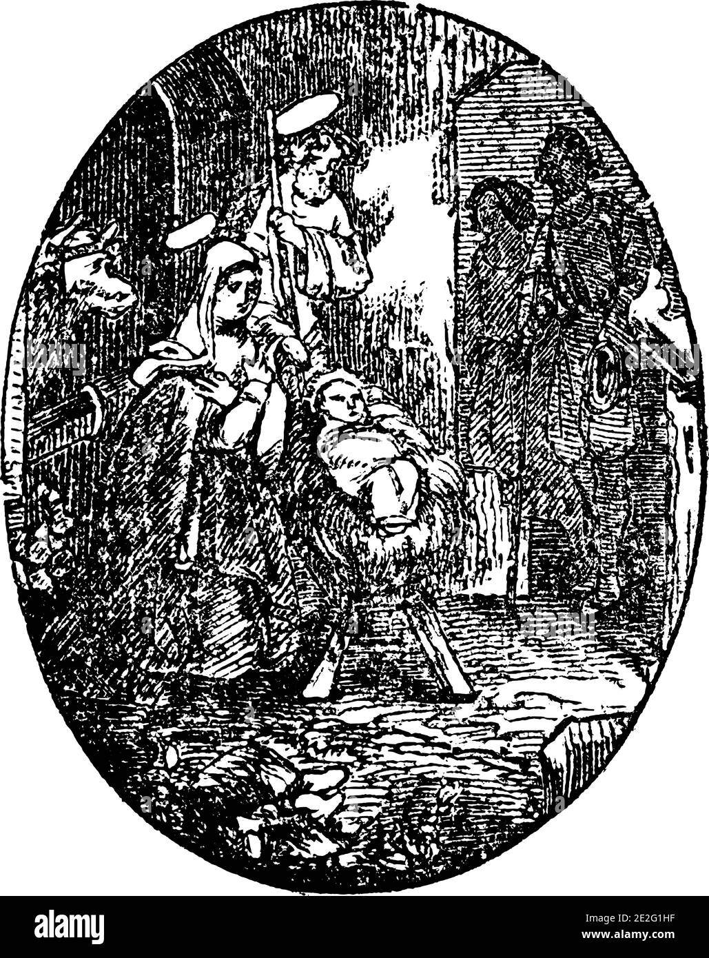 Gravure Ancienne 'La Nativité' Encadrée - Grand Format 90x37cm, XIXème Siècle Ou Avant