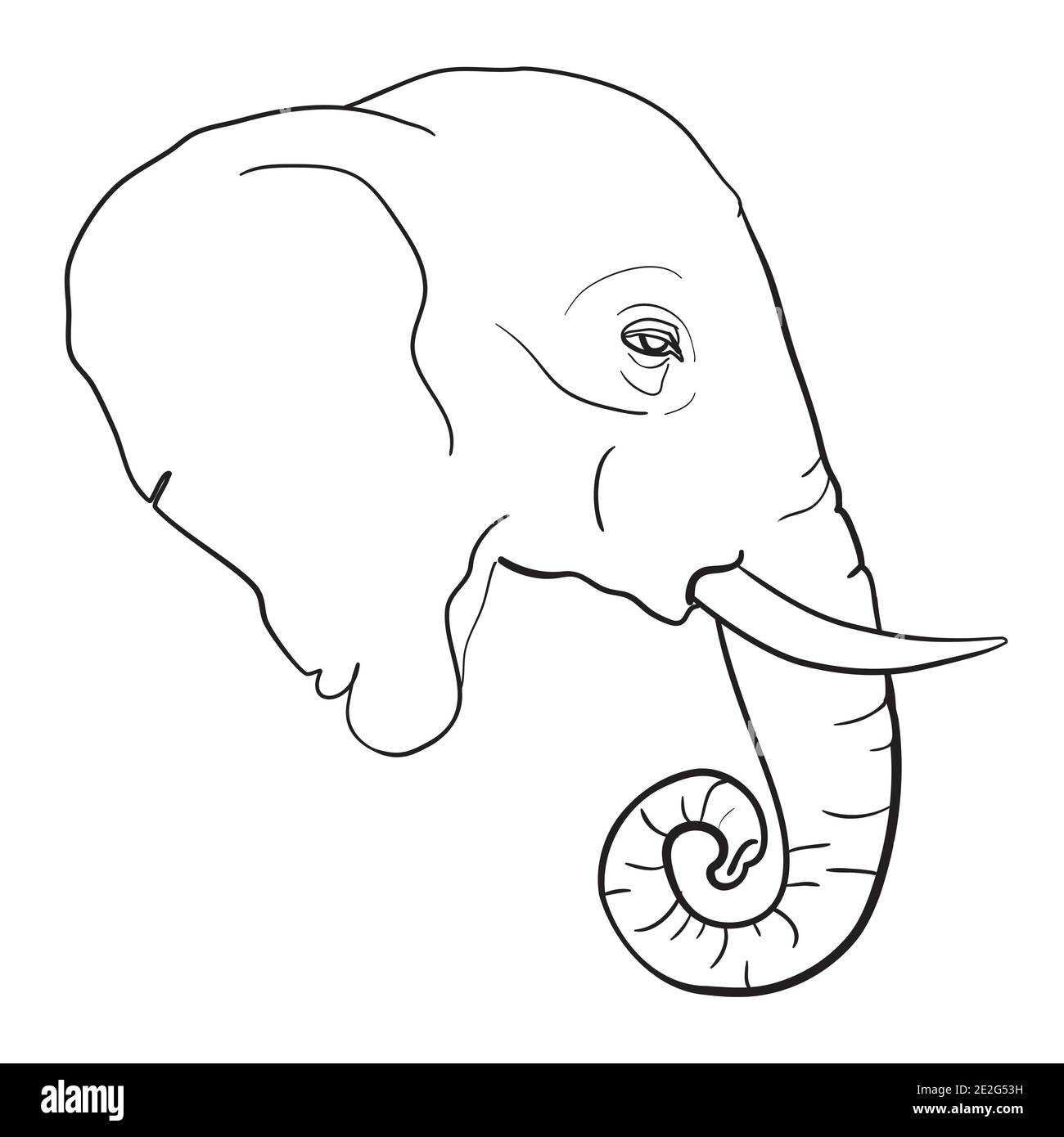 dessin à la main de l'illustration de l'éléphant d'asie fait en noir et isolé sur fond blanc Illustration de Vecteur