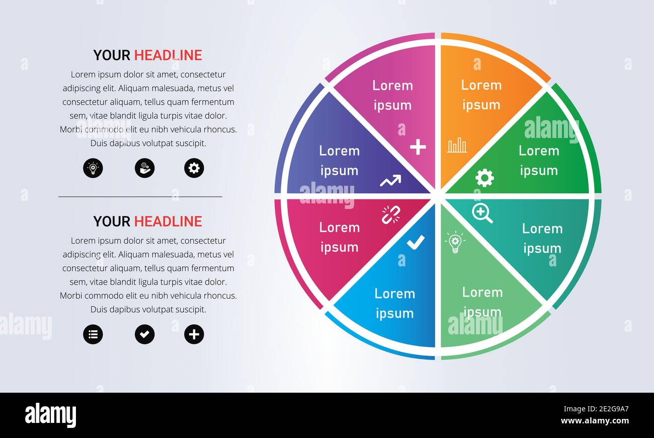 Infographie colorée en forme de cercle en 8 étapes avec couleurs dégradées Illustration de Vecteur