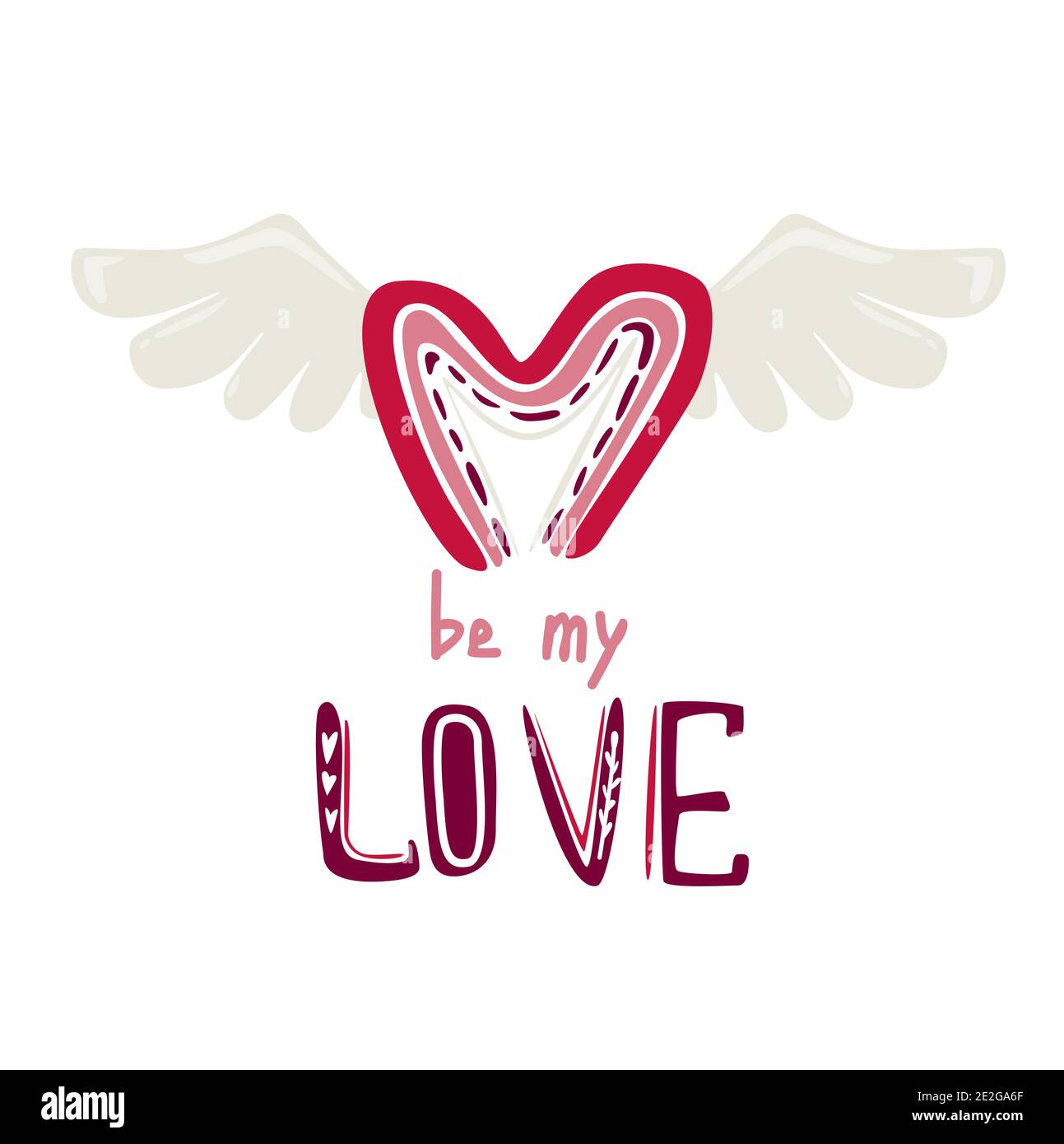Arc-en-ciel rose Saint-Valentin en forme de coeur avec ailes. Joli bébé arc-en-ciel. Motif bohémien. Illustration de Vecteur
