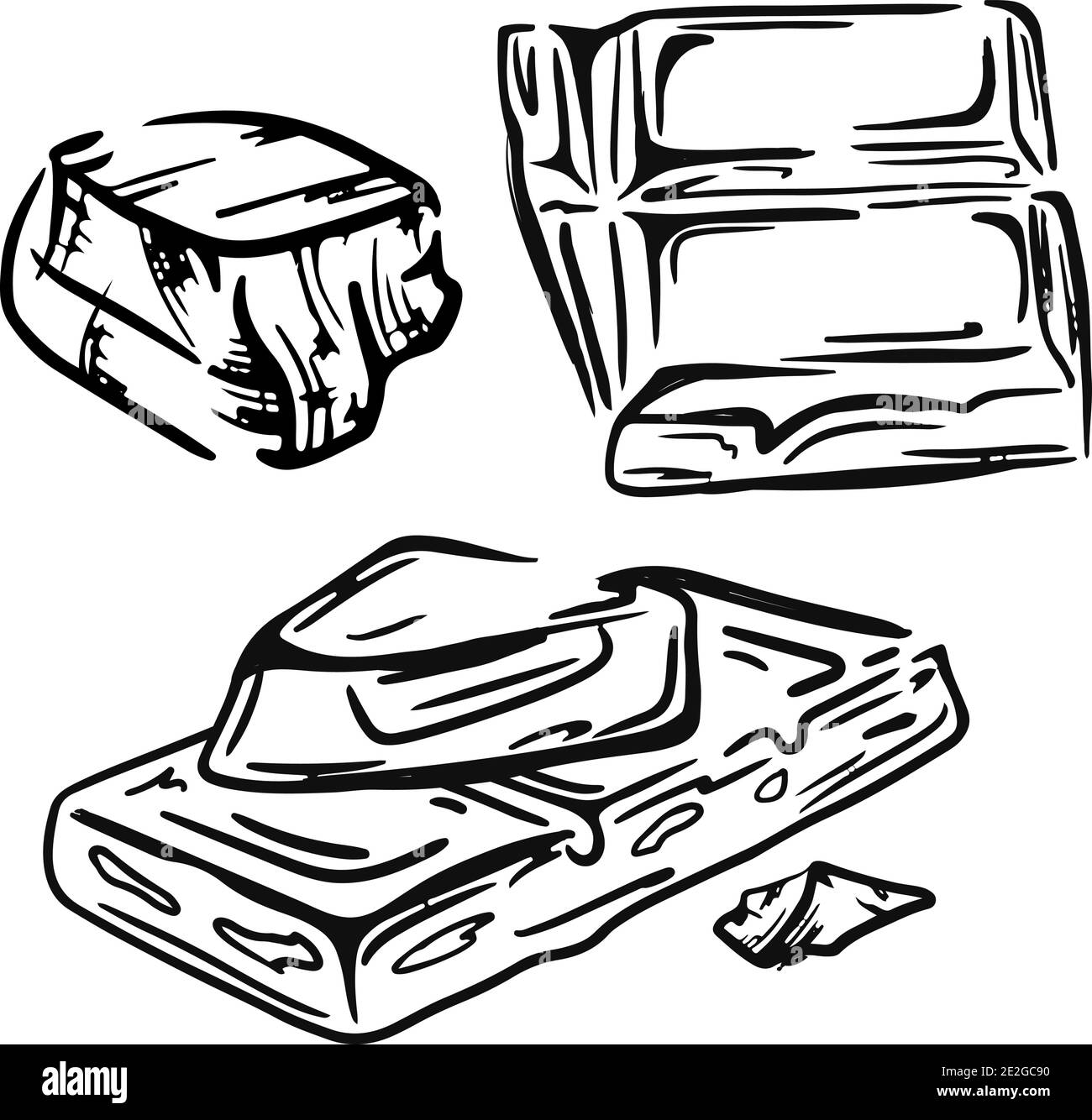 Morceaux de chocolat noir avec des copeaux de chocolat sur fond blanc. Illustration vectorielle. Modèle de logo Illustration de Vecteur