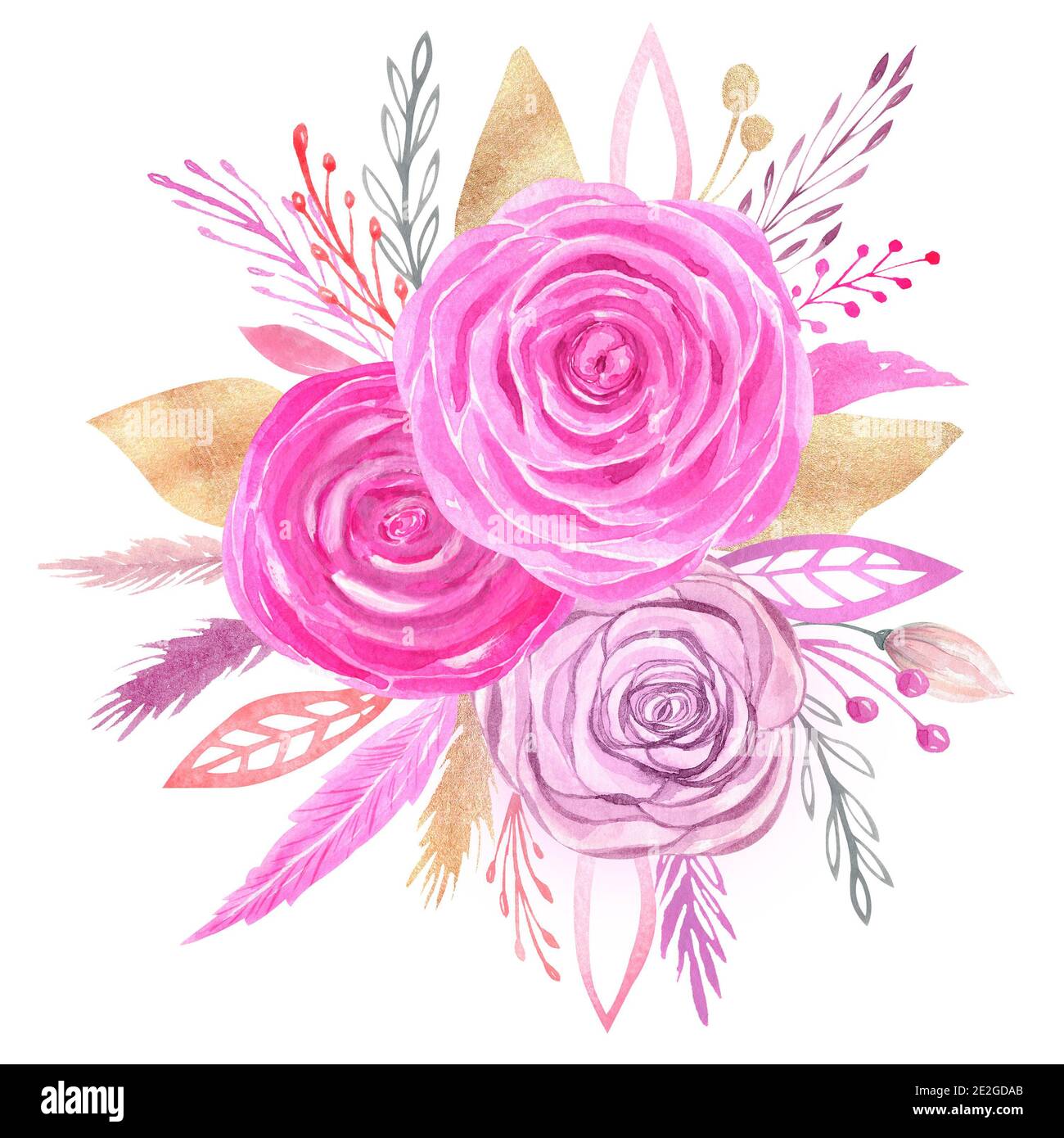 Aquarelle roses fleurs Clipart Rose printemps clip floral art. ivitation de mariage, fabrication de cartes, carte de voeux Banque D'Images