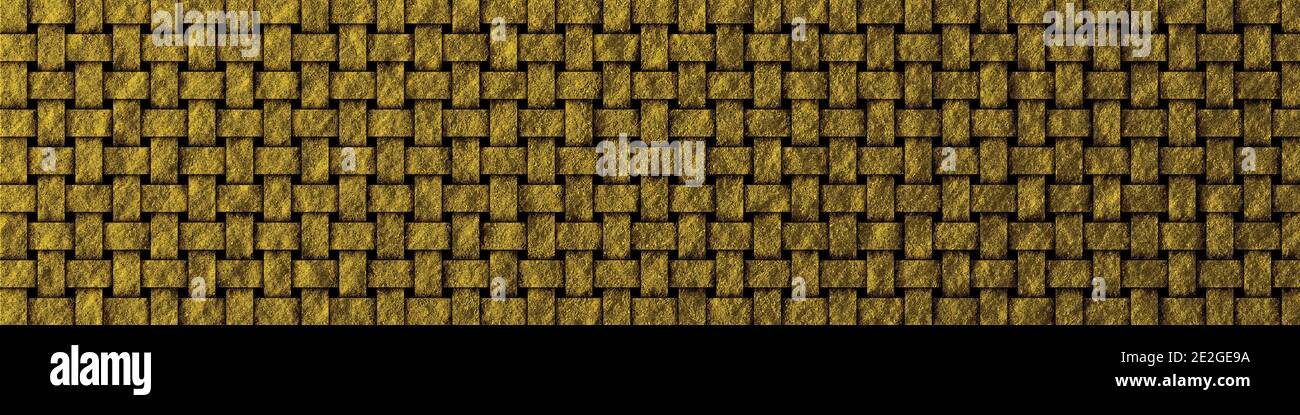 Papier d'arrière-plan texturé de bannière en osier doré, modèle, matériau de texture métallique ou papier. Bordure des séparateurs décoratifs. Banque D'Images