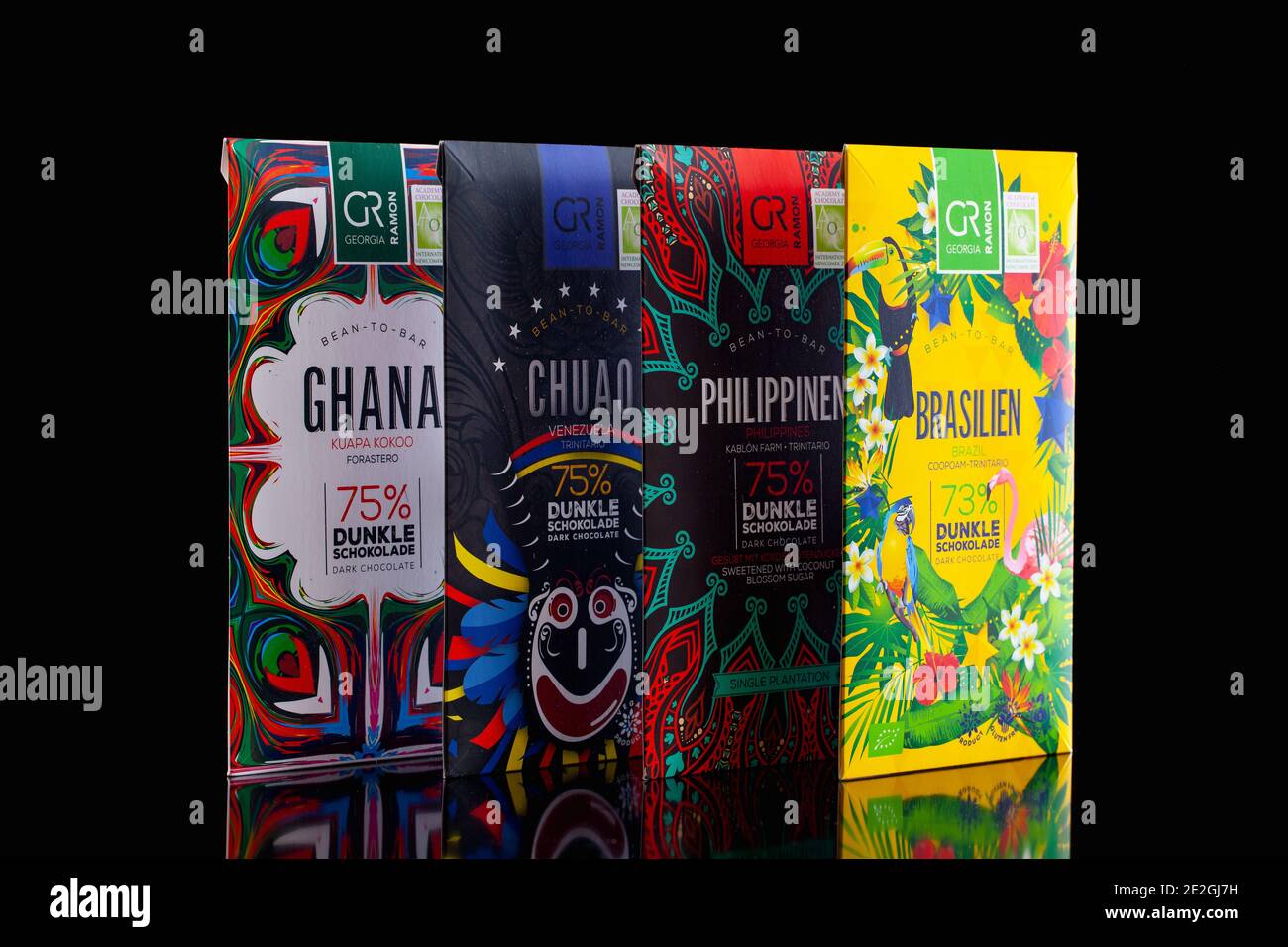 Prague, République tchèque - 6 janvier 2021 : Chocolate Georgia Ramon. La société Georgia Ramon est la première machine à café de grains de café allemands. La société Banque D'Images