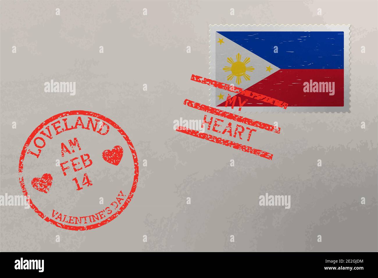 PhilippinesPit enveloppe avec drapeau des Philippines et timbres de la Saint-Valentin, vecteur Illustration de Vecteur