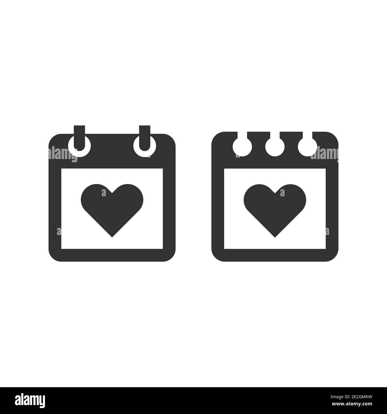 Page de calendrier avec icône de vecteur noir en forme de cœur. Symbole simple de la date d'amour. Illustration de Vecteur