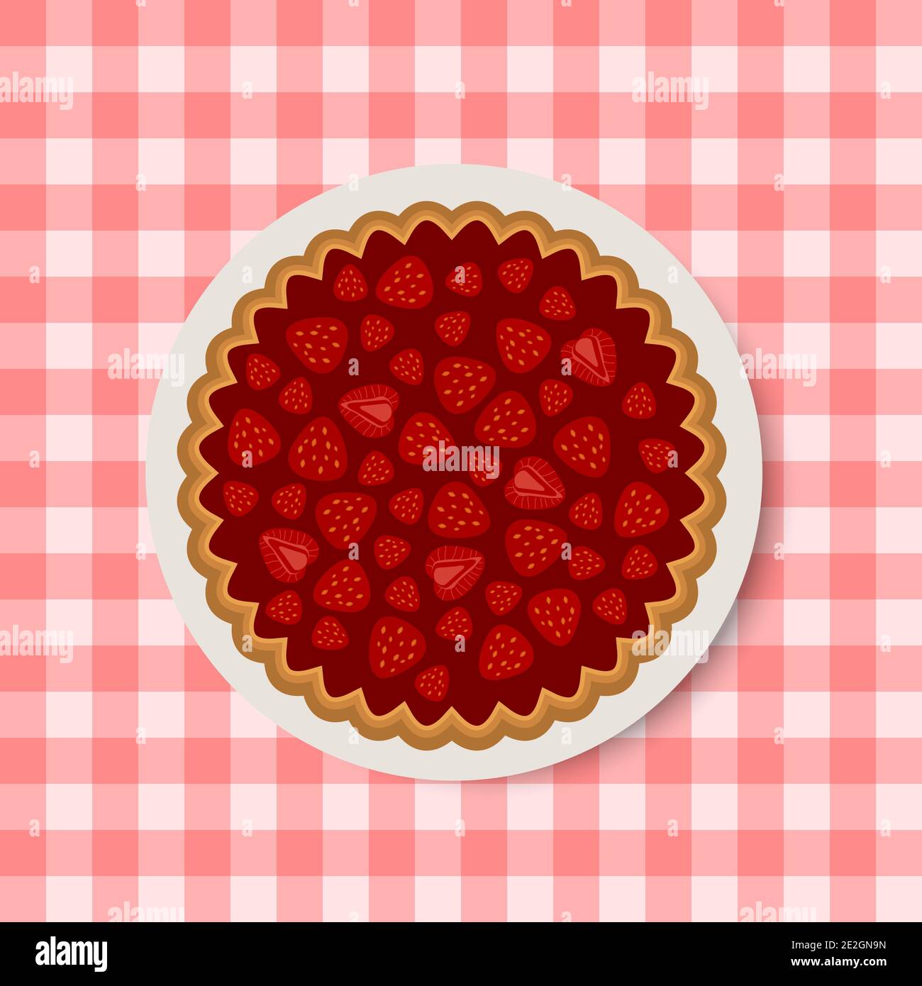 Gâteau avec confiture de fraise sur l'assiette. Style dessin animé plat. Illustration vectorielle Illustration de Vecteur
