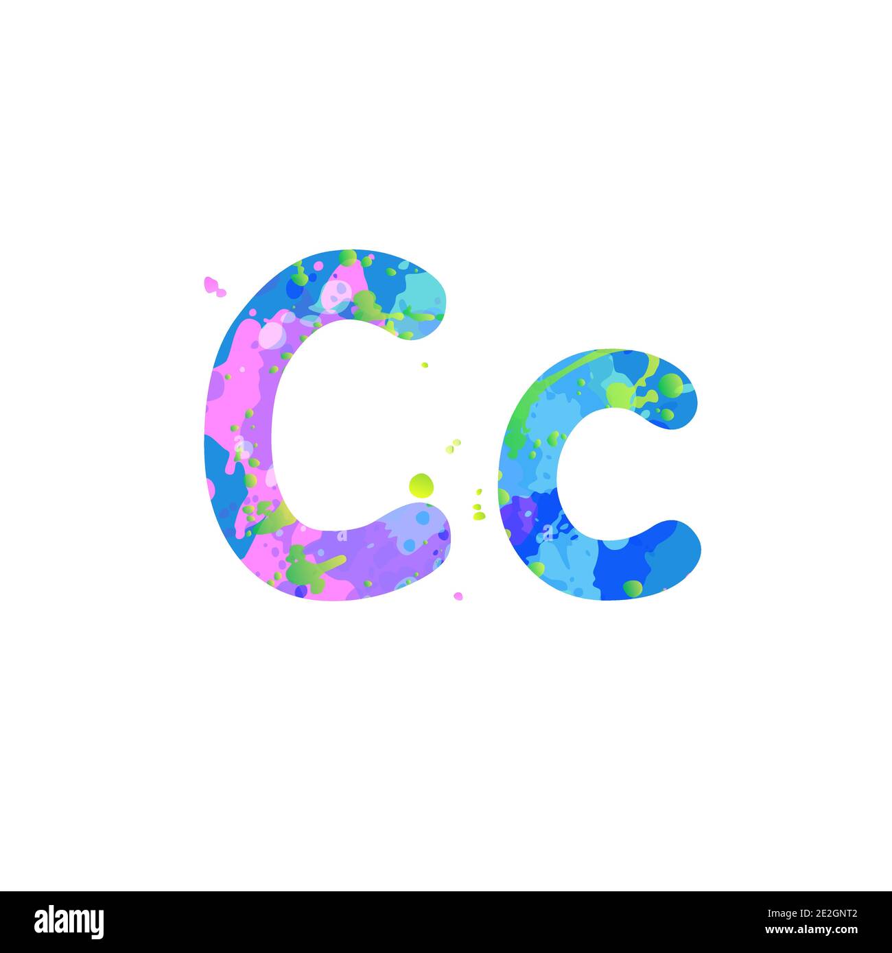Lettres C majuscules et minuscules avec effet de taches de peinture liquide en bleu, vert, rose, isolé sur fond blanc. Élément de décoration pour la conception d'un prospectus, d'une affiche, d'une couverture, d'un titre. Vecteur Illustration de Vecteur