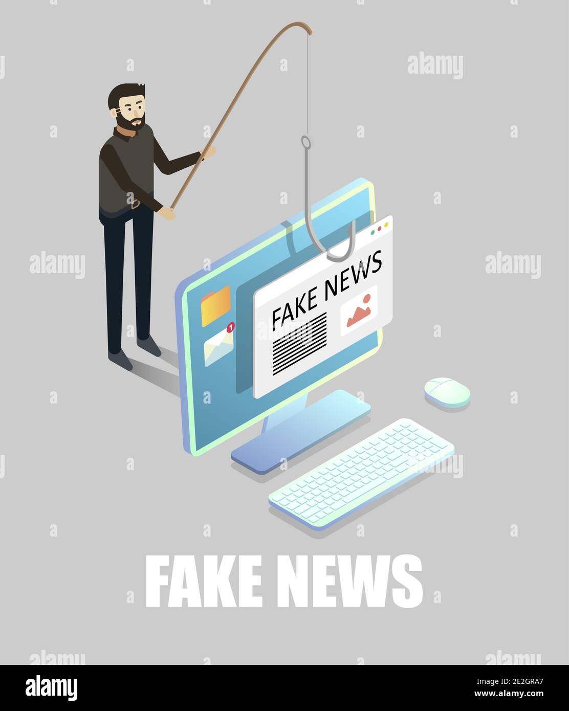 Fausses nouvelles, désinformation ou canulars, illustration isométrique à vecteur plat. Illustration de Vecteur