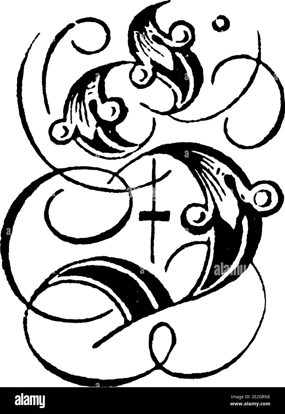 Lettre majuscule décorative S. gravure ancienne ou illustration de dessin au trait. Illustration de Vecteur