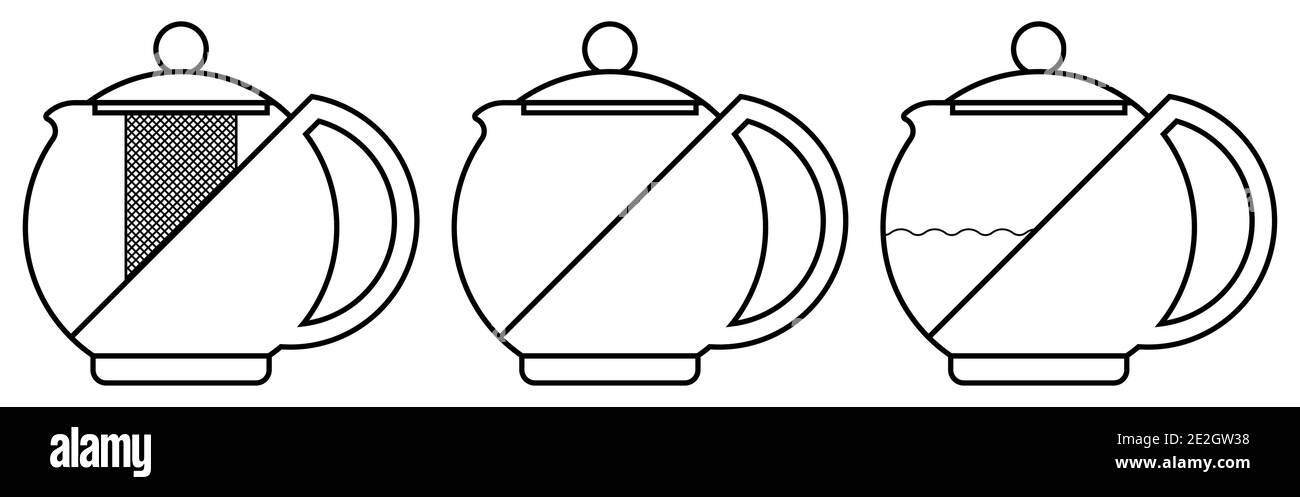 silhouette emblématique de théière en verre pour boire du thé. Ustensiles de cuisine, ustensiles de petit déjeuner. Vecteur noir et blanc Illustration de Vecteur