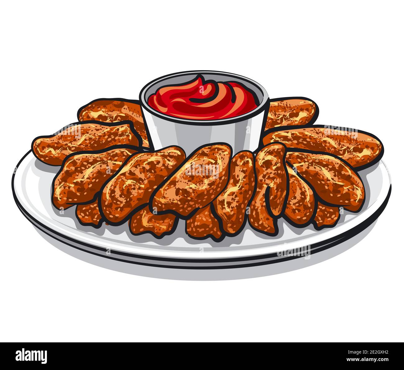 ailes de poulet grillées au barbecue avec sauce sur l'assiette Illustration de Vecteur