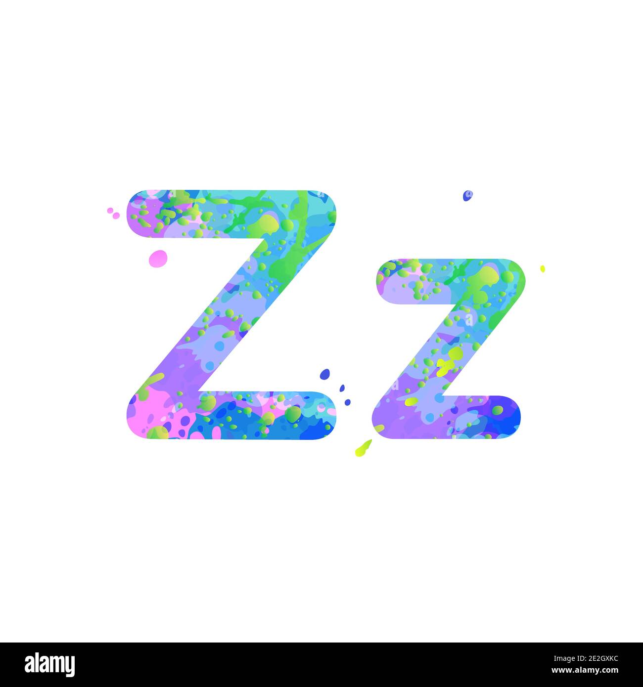 Lettres Z majuscules et minuscules avec effet de taches de peinture liquide en bleu, vert, rose, isolé sur fond blanc. Élément de décoration pour la conception d'un prospectus, d'une affiche, d'une couverture, d'un titre. Vecteur Illustration de Vecteur