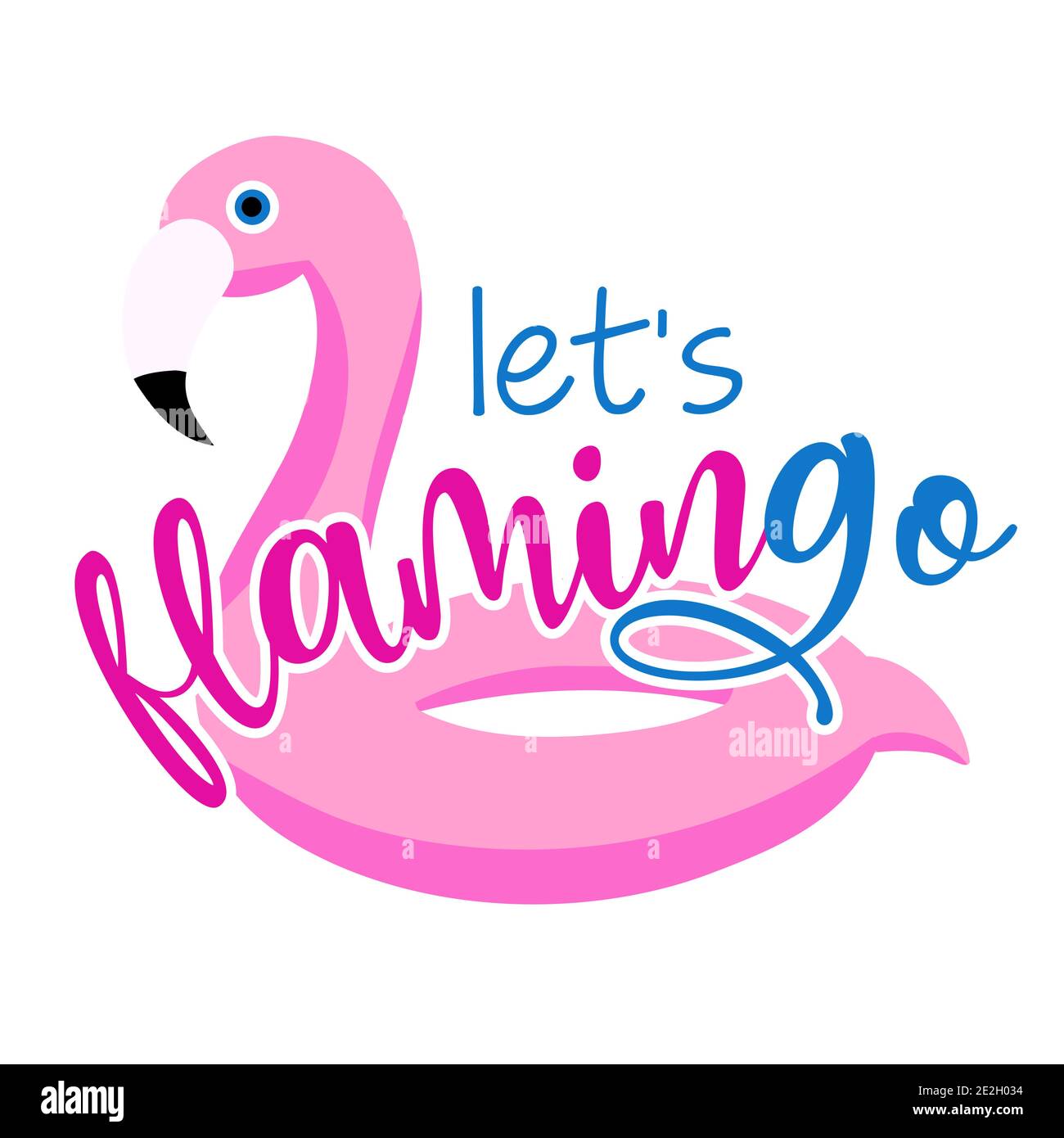 Flamingo - flamand rose flamant gonflable sur fond blanc avec une jolie citation. Joli matelas à oiseaux dessiné à la main. Amusez-vous à faire de la publicité Illustration de Vecteur