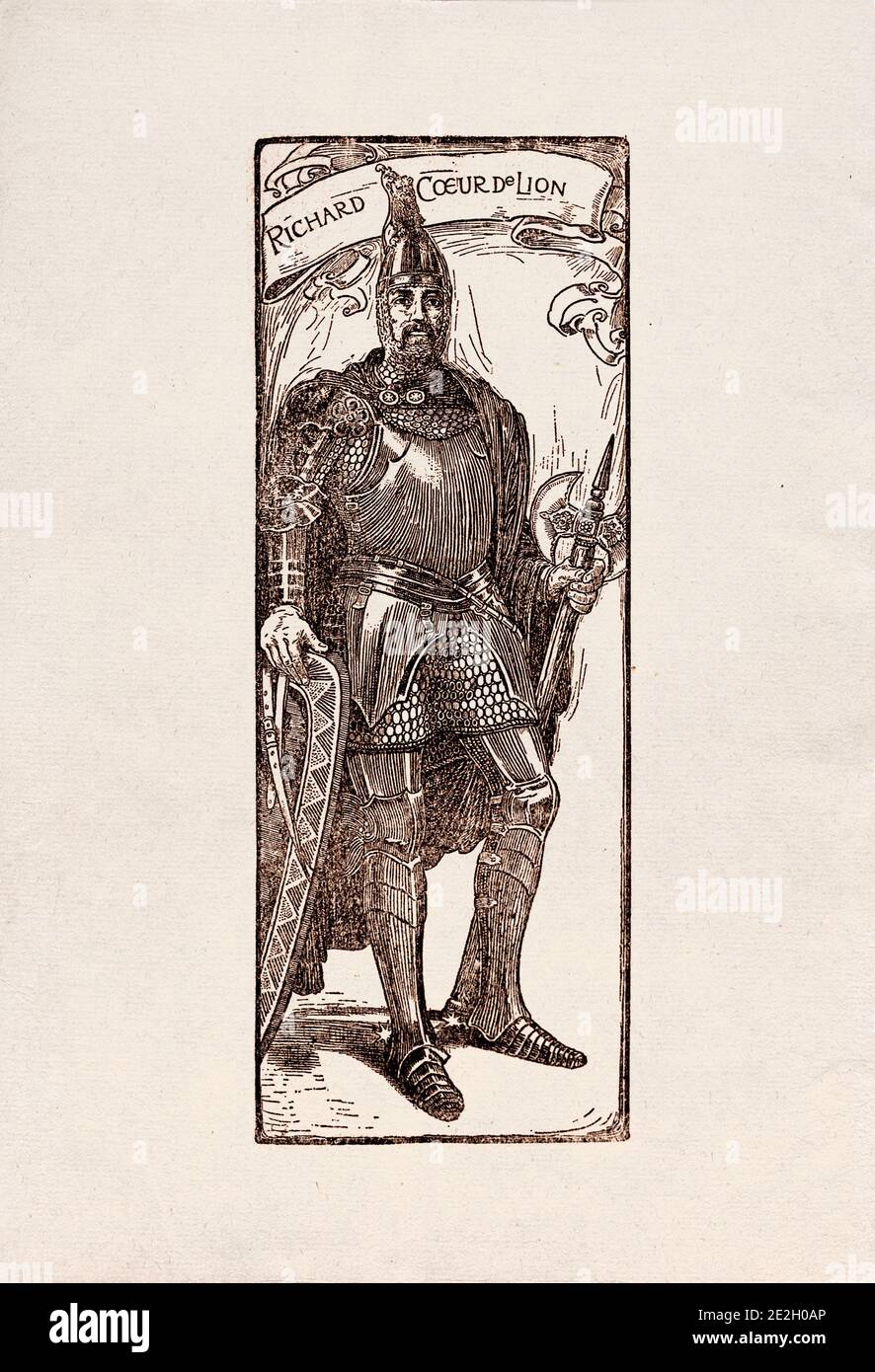 Gravure antique de personnages littéraires du folklore anglais des légendes Robin des Bois. Richard coeur de lion. Par Louis Rhead. 1912 Banque D'Images