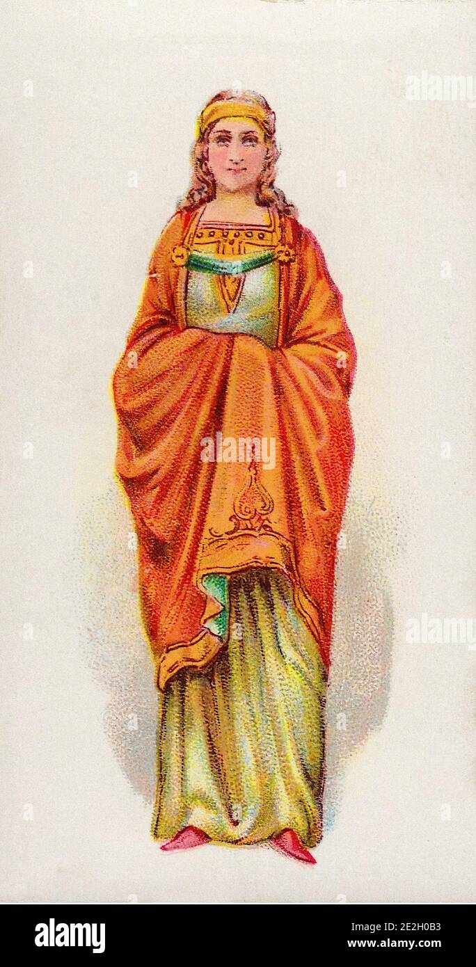 Illustration vintage du costume historique britannique. Temps de Henry I. 1100 Banque D'Images