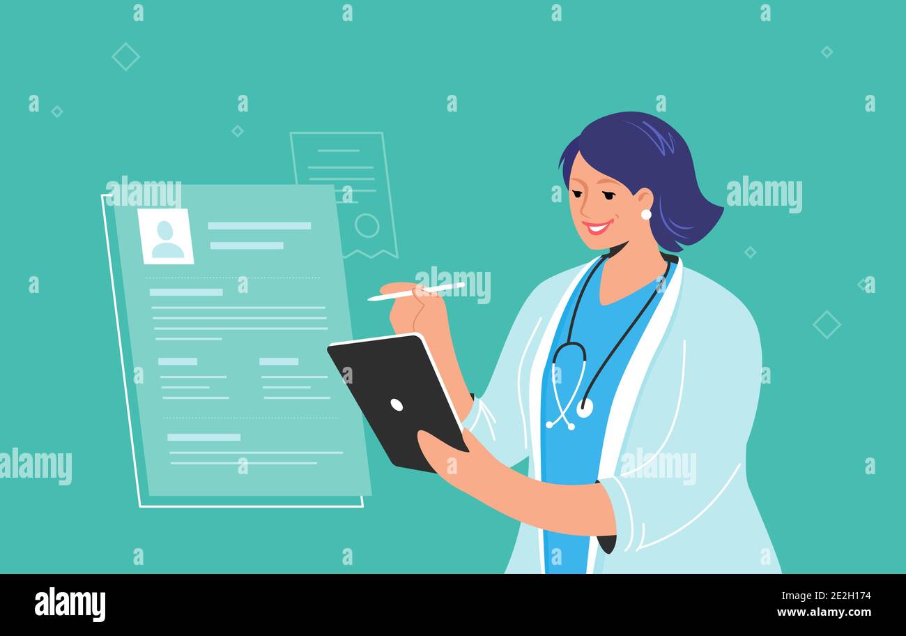 Profil électronique du patient ou consultation médicale en ligne Illustration de Vecteur