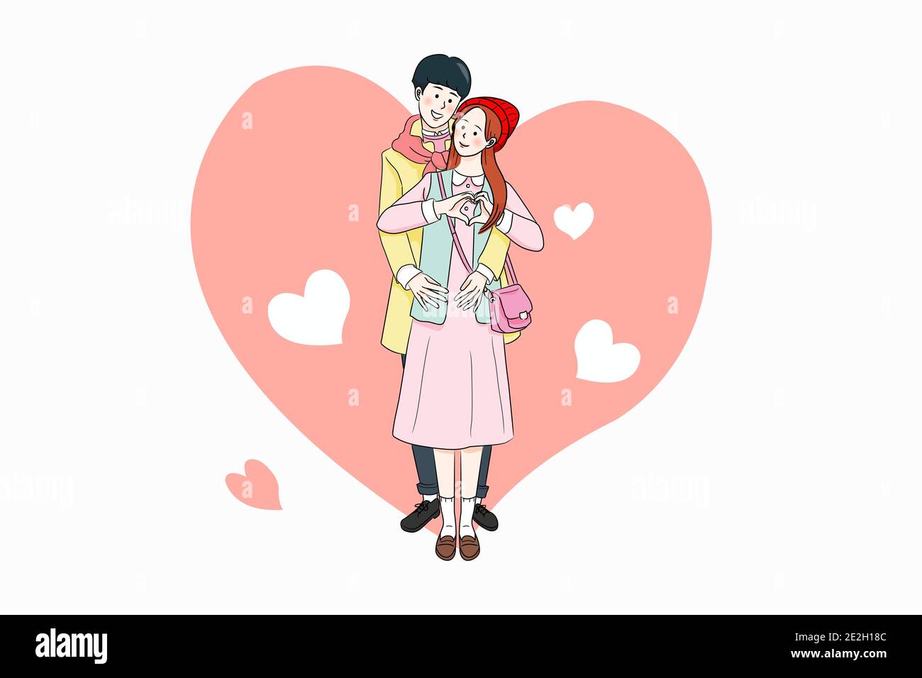 motif vectoriel de la carte de saint-valentin avec un jeune couple embrassant Illustration de Vecteur