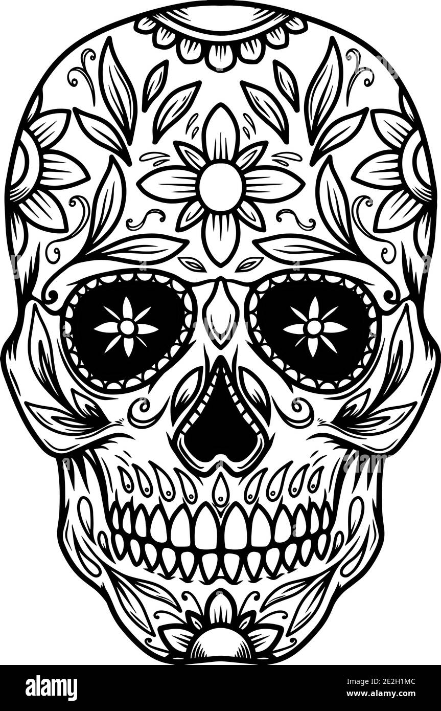 Illustration du crâne de sucre mexicain. Élément design pour logo, emblème, affiche, affiche, carte, bannière. Illustration vectorielle Illustration de Vecteur