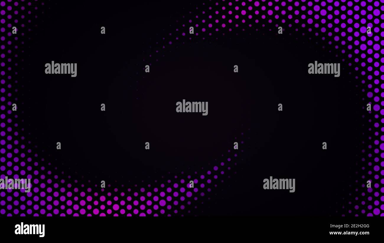 Motif demi-ton violet et magenta abstrait sur fond noir en résolution 4k. Motif en pointillés pour modèle, brochure, carte de visite, page Web, etc Banque D'Images