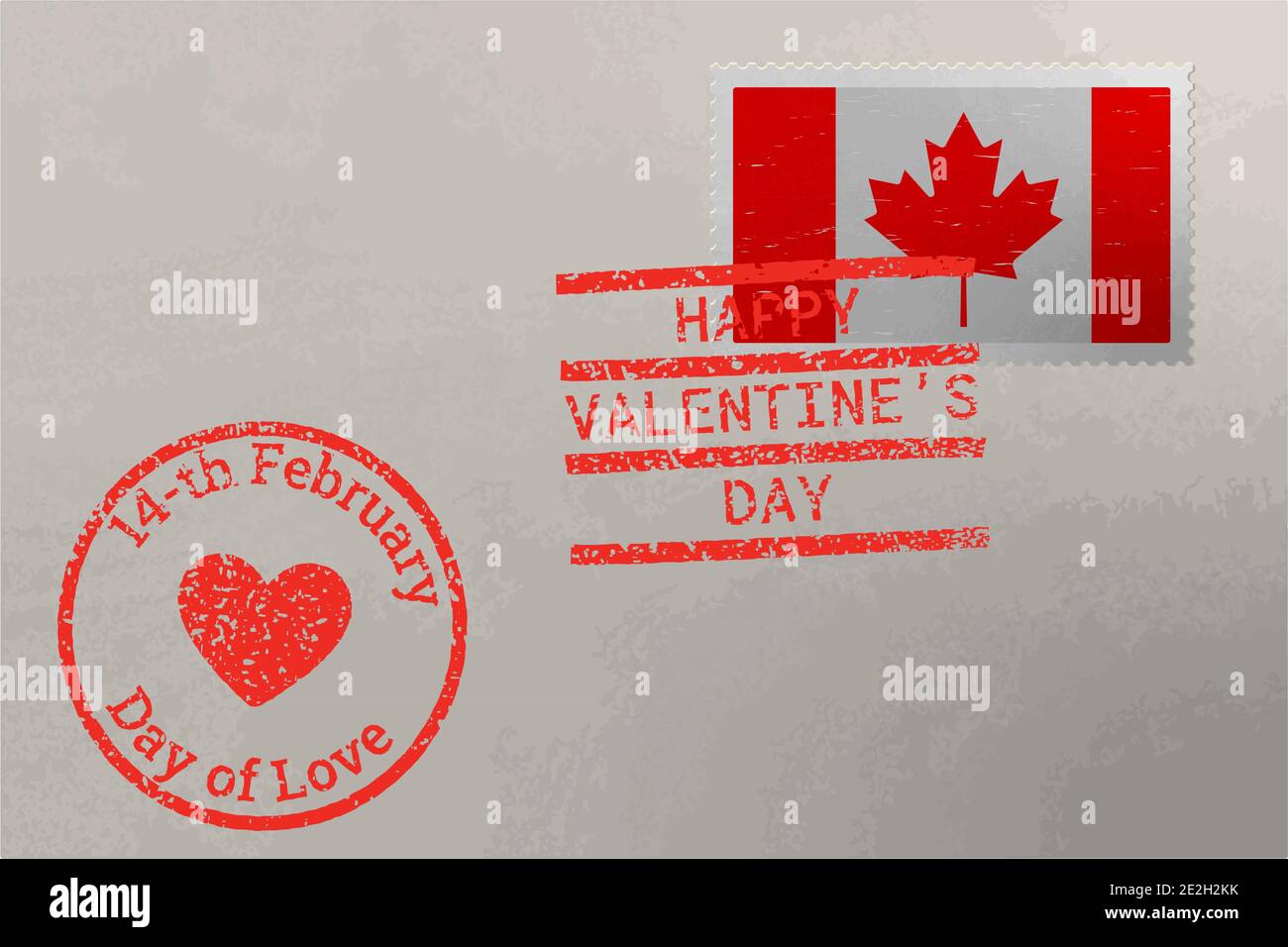 Enveloppe de timbre-poste avec drapeau du Canada et timbres de la Saint-Valentin, vecteur Illustration de Vecteur
