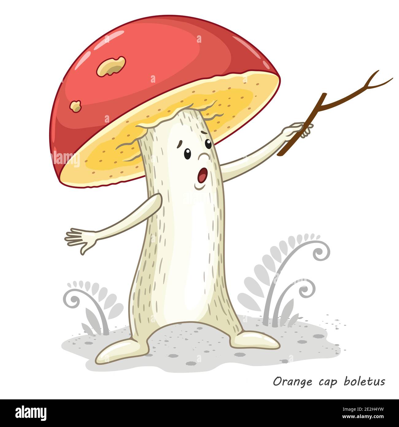 Champignons vectoriels isolés sur blanc. Motif personnages amusants dans un style de dessin animé. Boulette orange de champignons comestible boletus. Imprimé pour les vêtements pour enfants Illustration de Vecteur