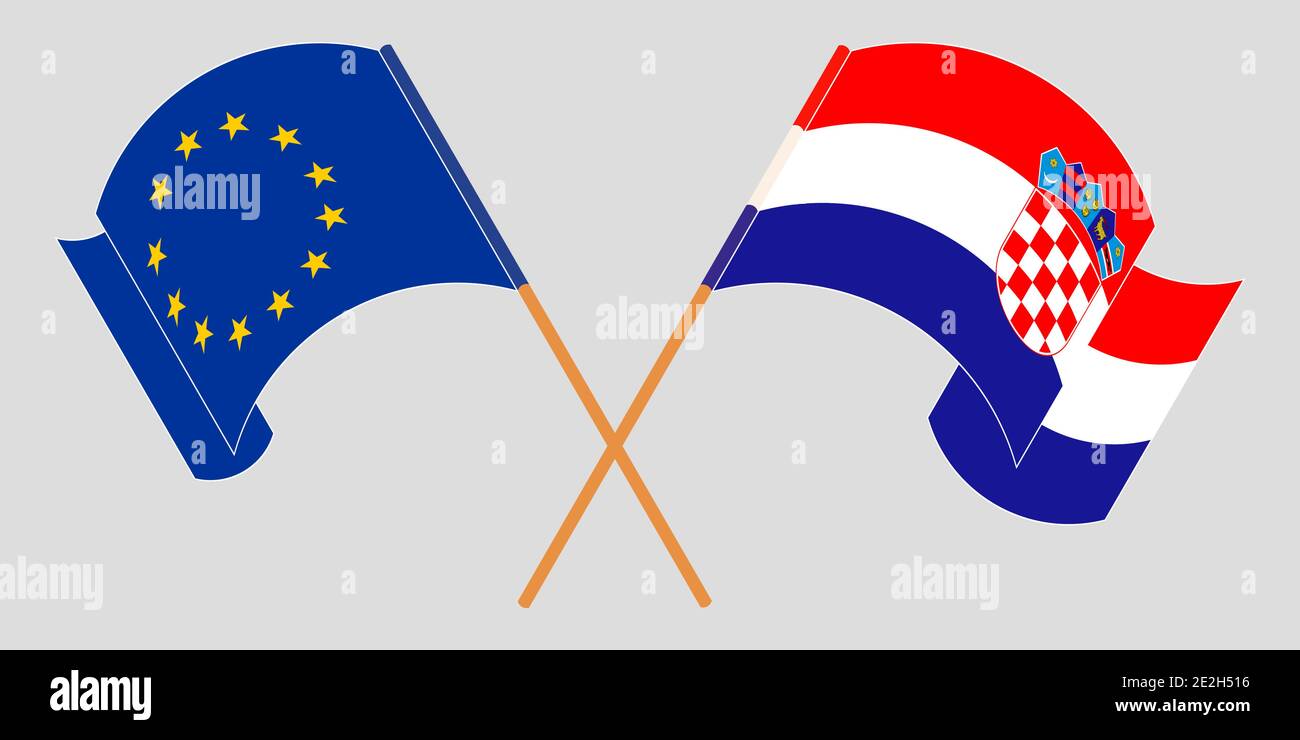 Drapeaux croisés et agités de la Croatie et de l'UE. Illustration vectorielle Illustration de Vecteur