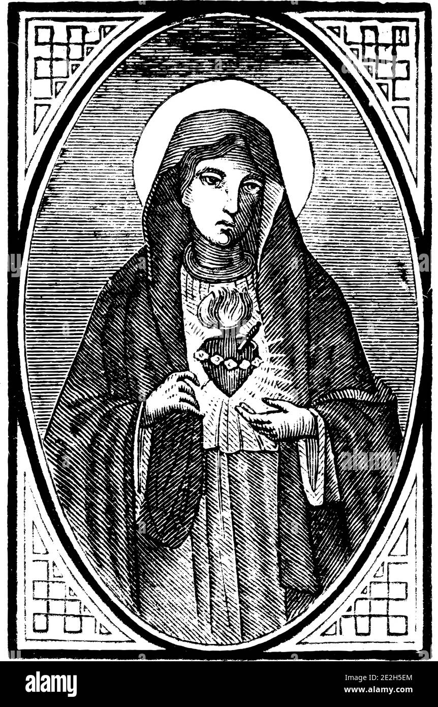 Foyer de la Vierge Marie. Illustration de la gravure ou du dessin au trait d'époque chrétienne. Illustration de Vecteur