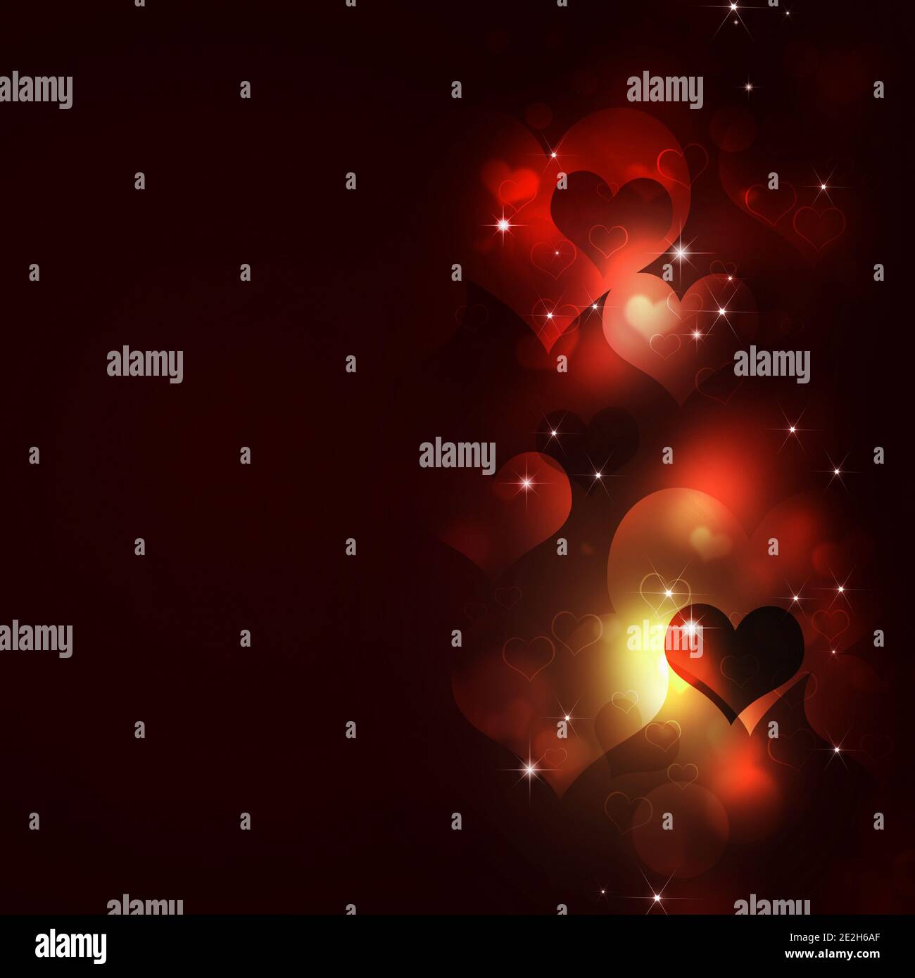 vacances valentines amoureux jour fond sombre avec des coeurs flous et feux Banque D'Images