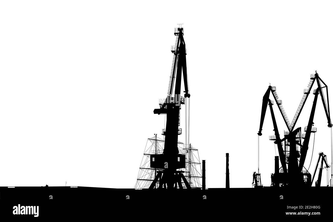 Silhouette Seaport Illustration de Vecteur