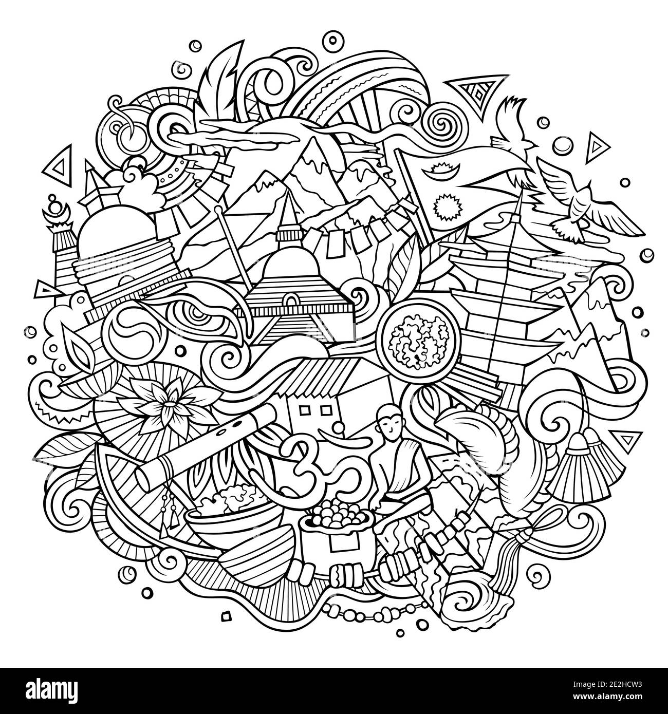 Illustration des dessins animés à la main du Népal. Illustration de Vecteur Illustration des dessins animés à la main du Népal. Illustration de Vecteur