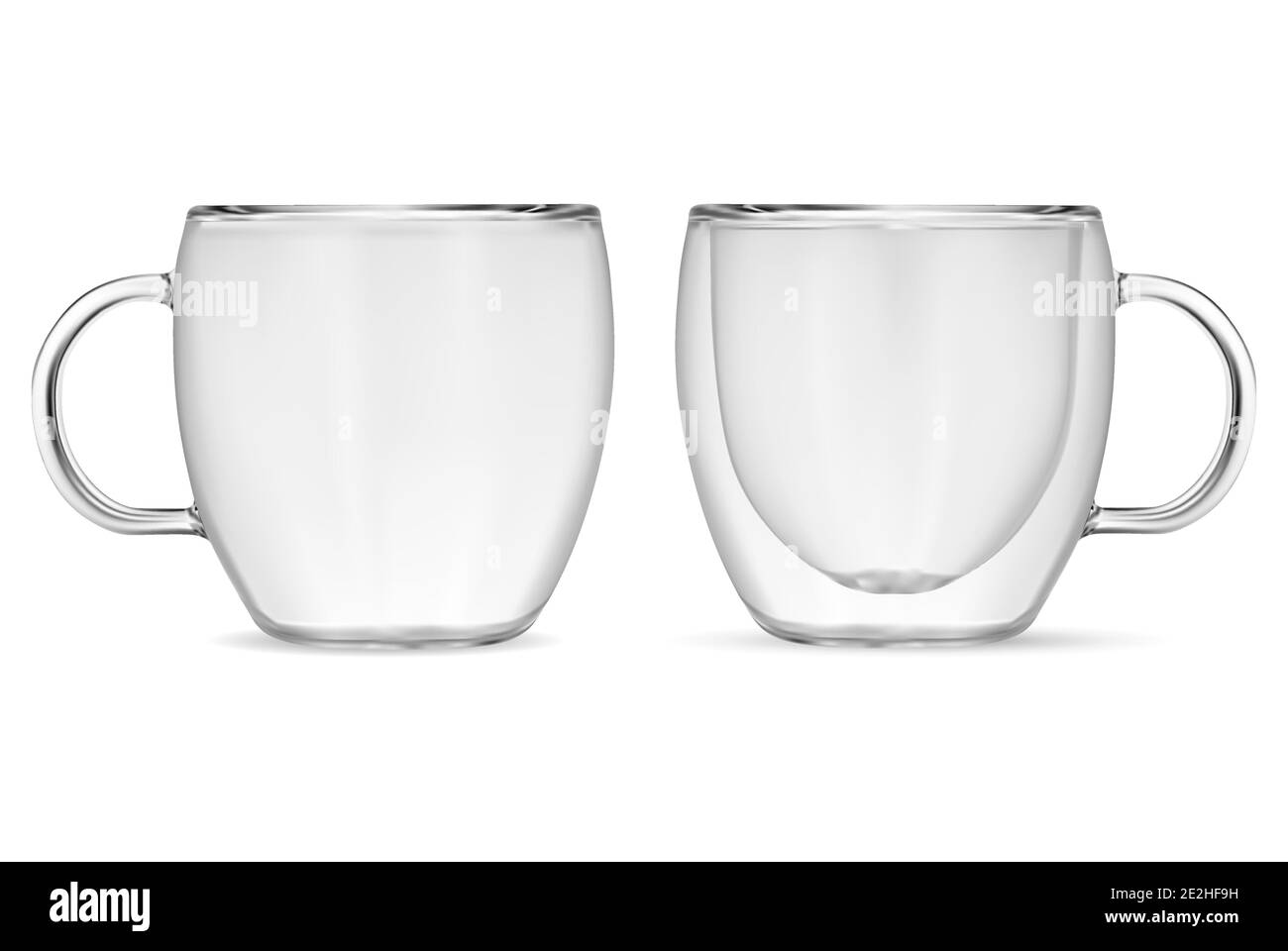 Tasse en verre vecteur. Tasse à café vide transparente. Maquette de tasses à thé claires et réalistes. Latte Macchiato, bol vierge. Boissons chaudes à base de caféine cappuccino mugs for rea Illustration de Vecteur