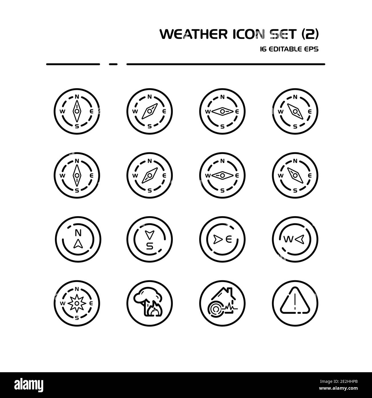 Icône de la ligne météo et météorologie définie dans un cercle. Boussole et catastrophes naturelles. Groupe isolé. Illustration vectorielle Illustration de Vecteur