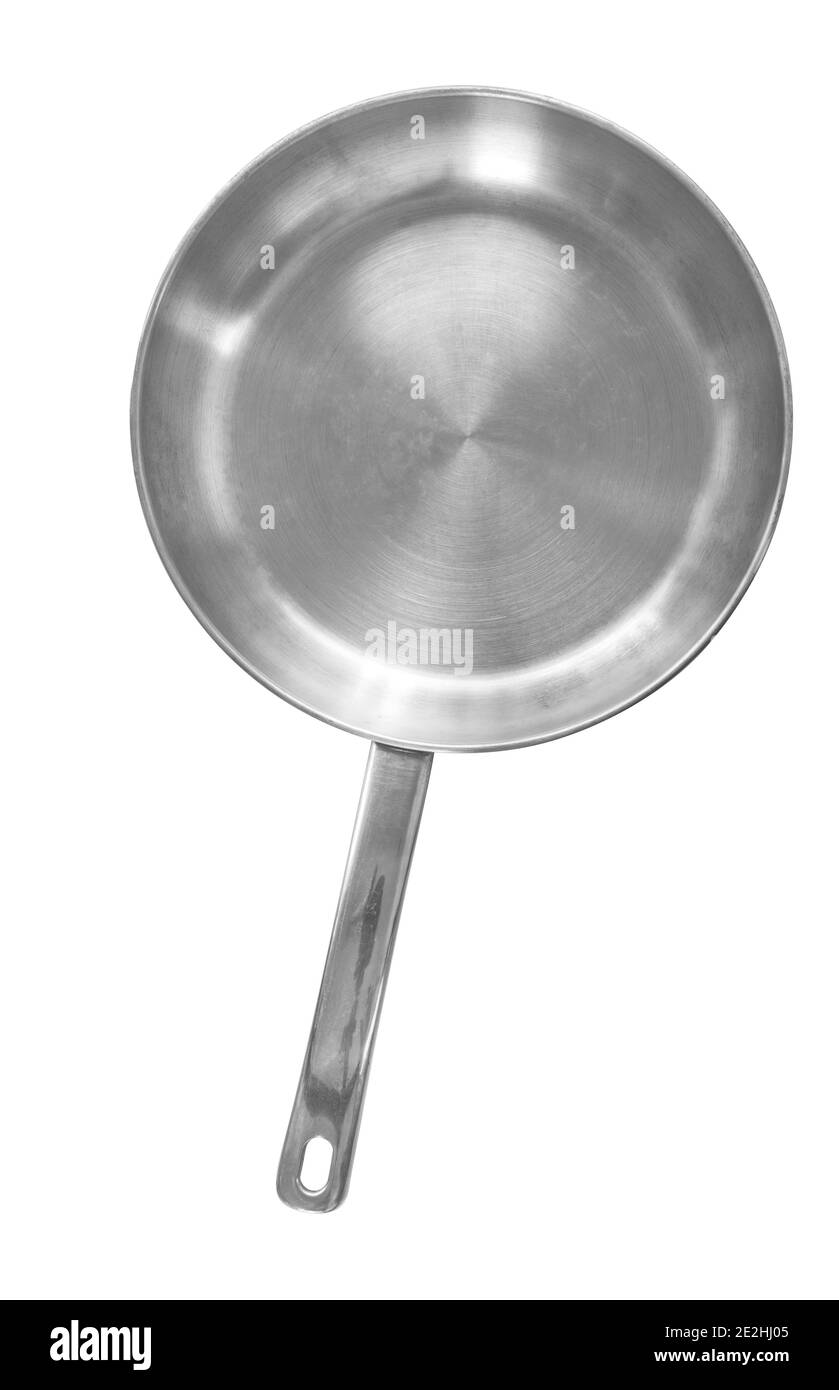 Poêle isolée sur fond blanc, poêle moderne en acier inoxydable, vue du dessus. Espace vide sur la cuve. Banque D'Images
