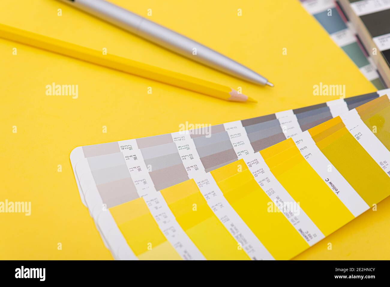 Palette de couleurs de l'année 2021 - jaune vif et gris neutre, mise en page, modèle de couleur Banque D'Images