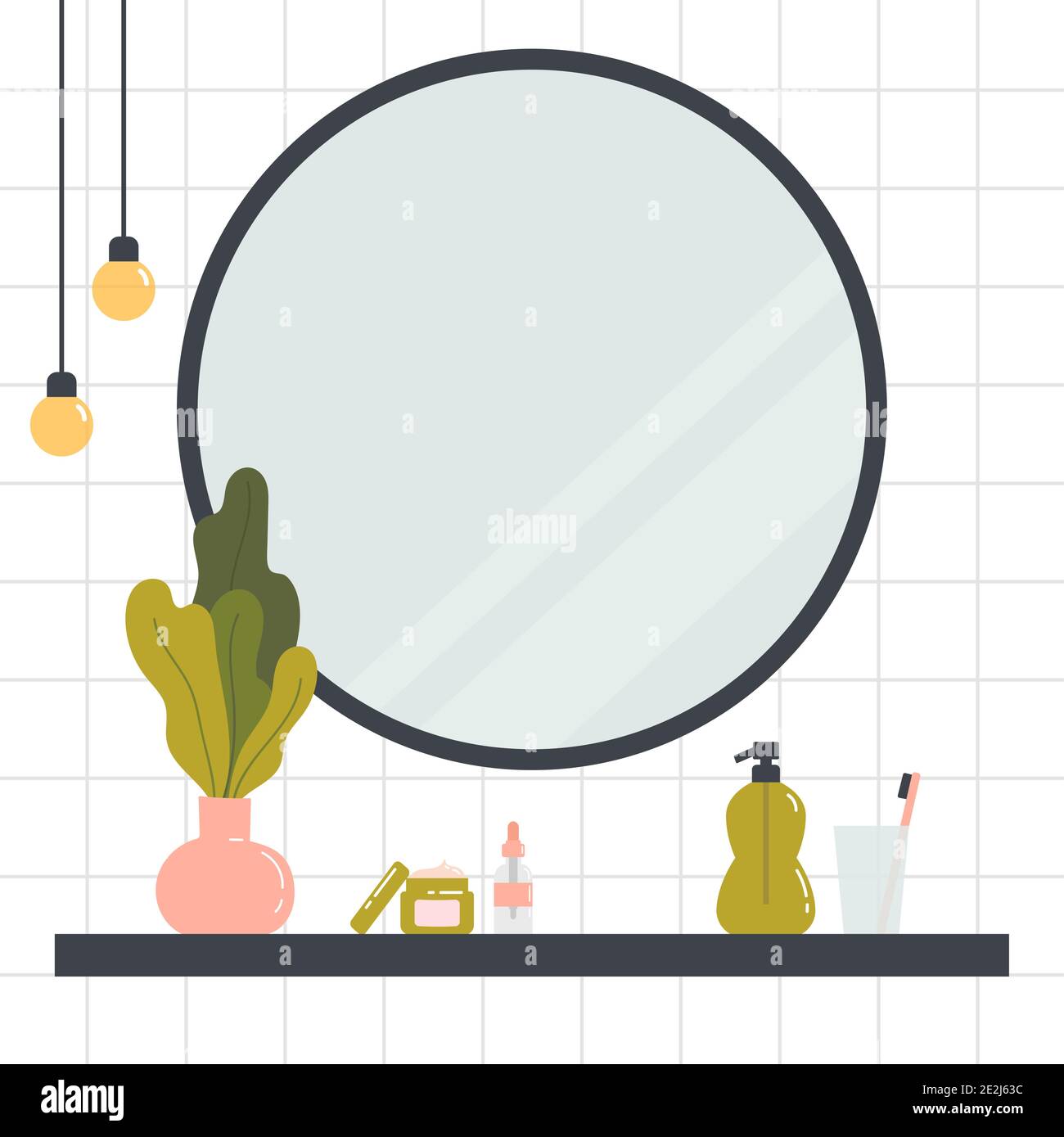 Femme à la recherche dans le miroir. Illustration de Vecteur