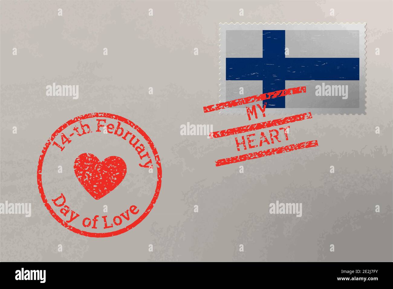Enveloppe de timbre-poste avec drapeau de Finlande et timbres de Saint-Valentin, vecteur Illustration de Vecteur