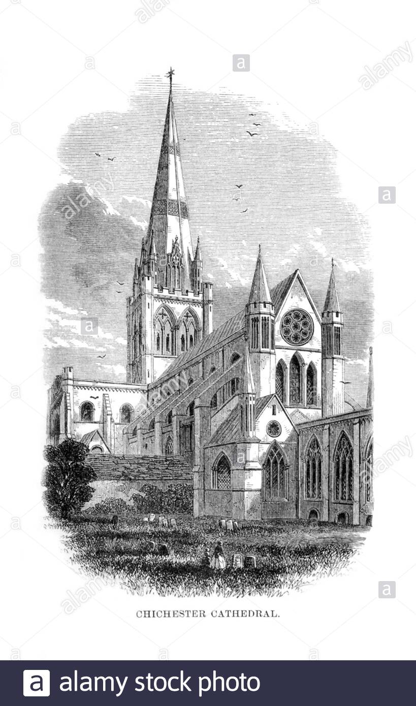 Cathédrale de Chichester, Angleterre, gravure ancienne de 1866 Banque D'Images