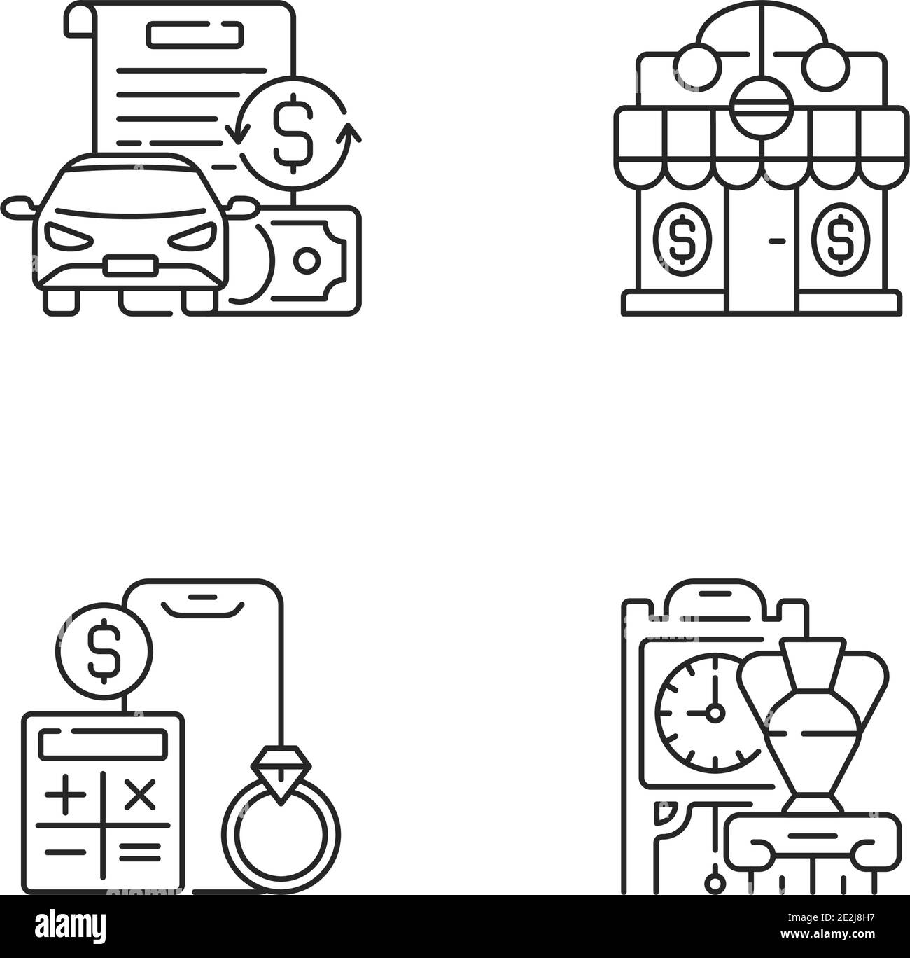 Jeu d'icônes linéaires de magasin de pawnbroker Illustration de Vecteur
