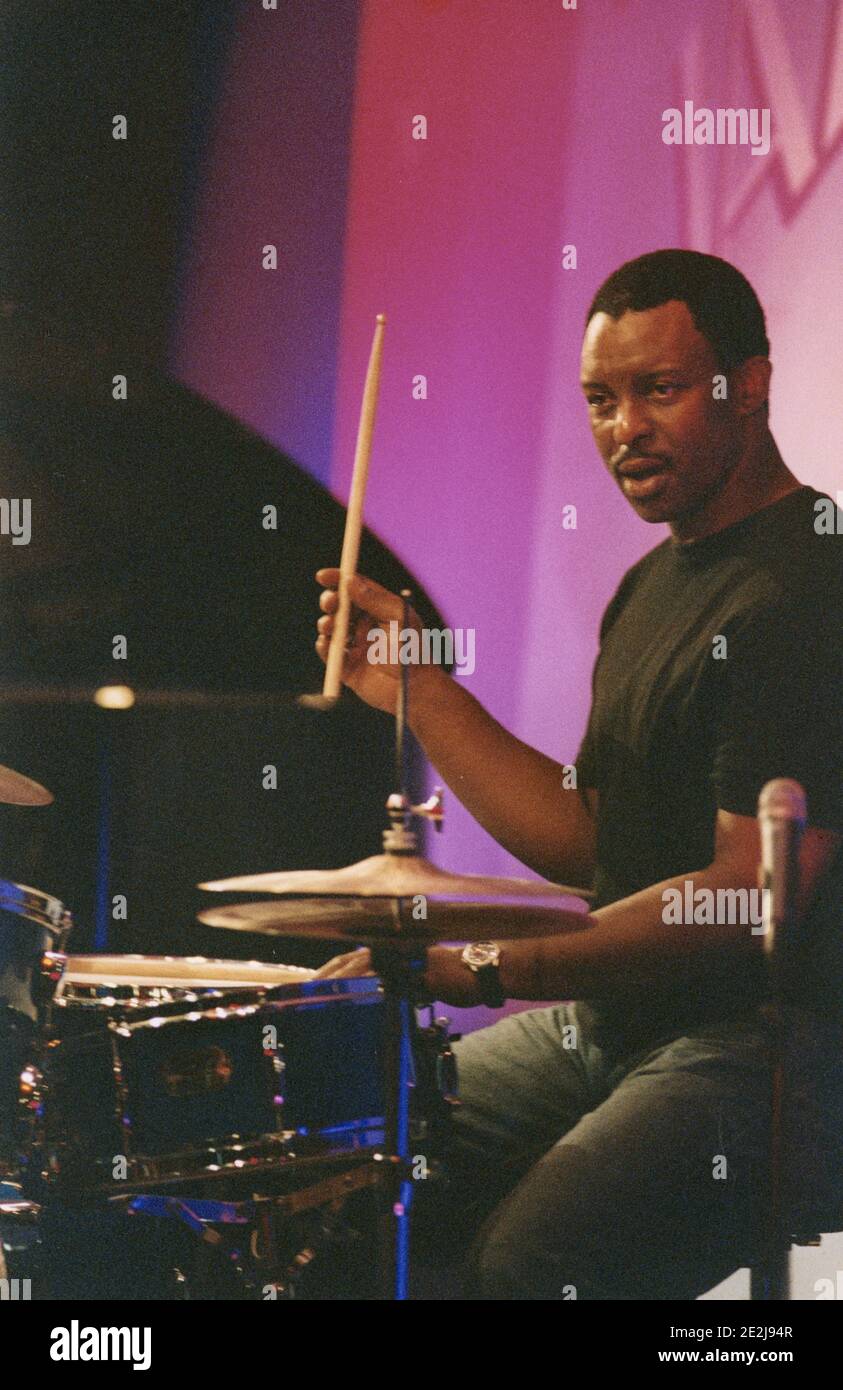 Herlin Riley, festival international de jazz de Nairn, Écosse, 2004. Banque D'Images