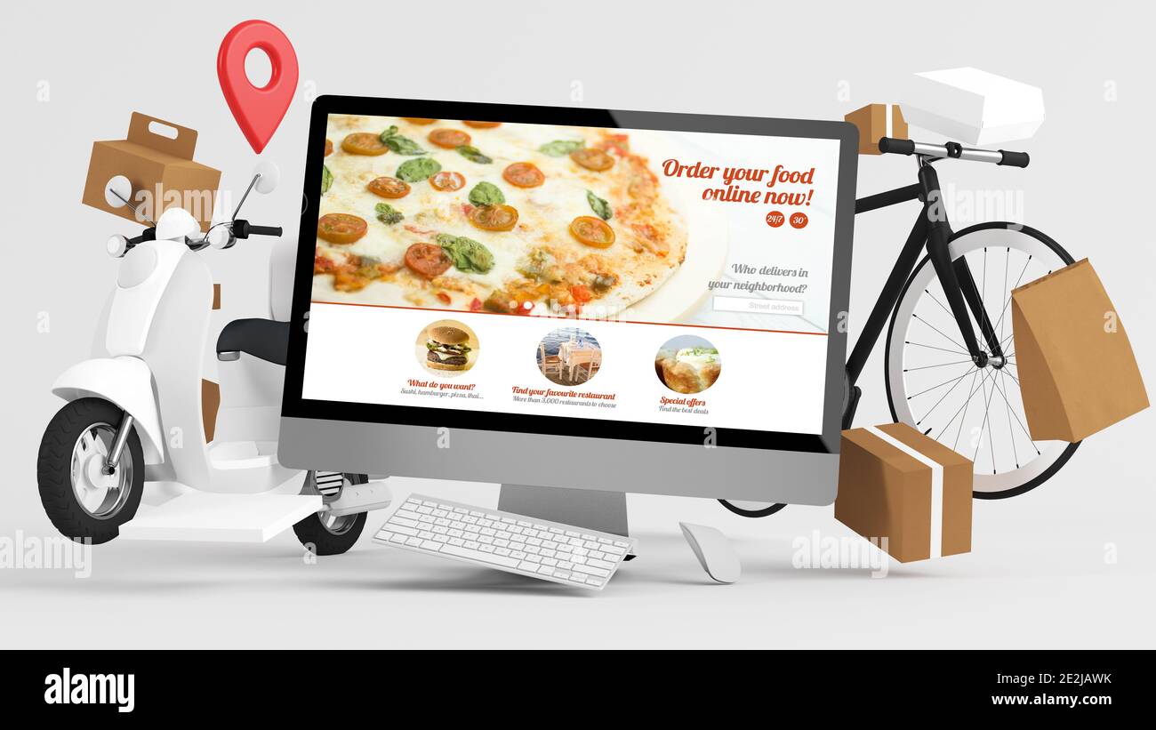 Commander des aliments en ligne concept de livraison maquette 3d rendu Banque D'Images