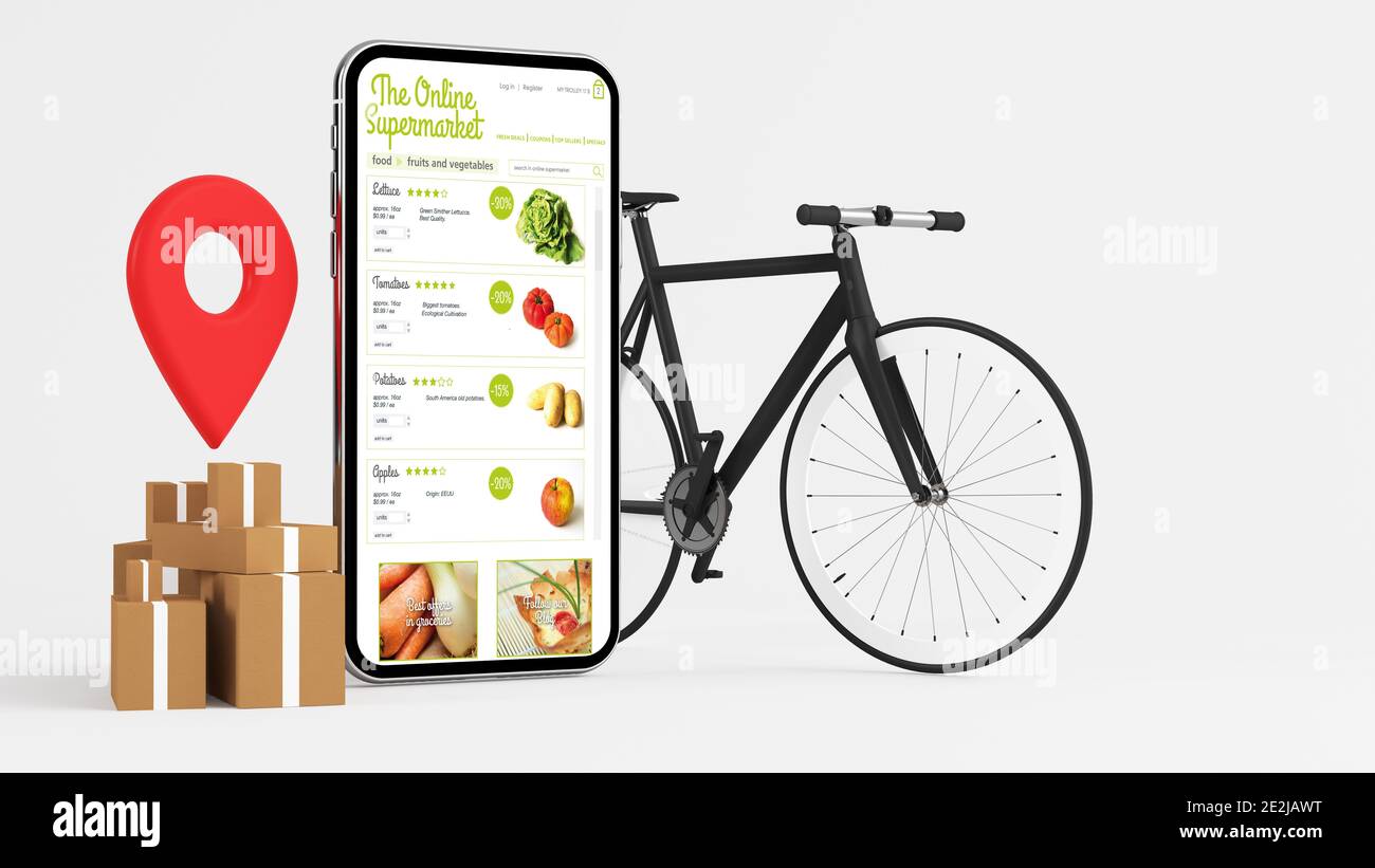 maquette de rendu 3d de l'application de livraison au supermarché en ligne Banque D'Images