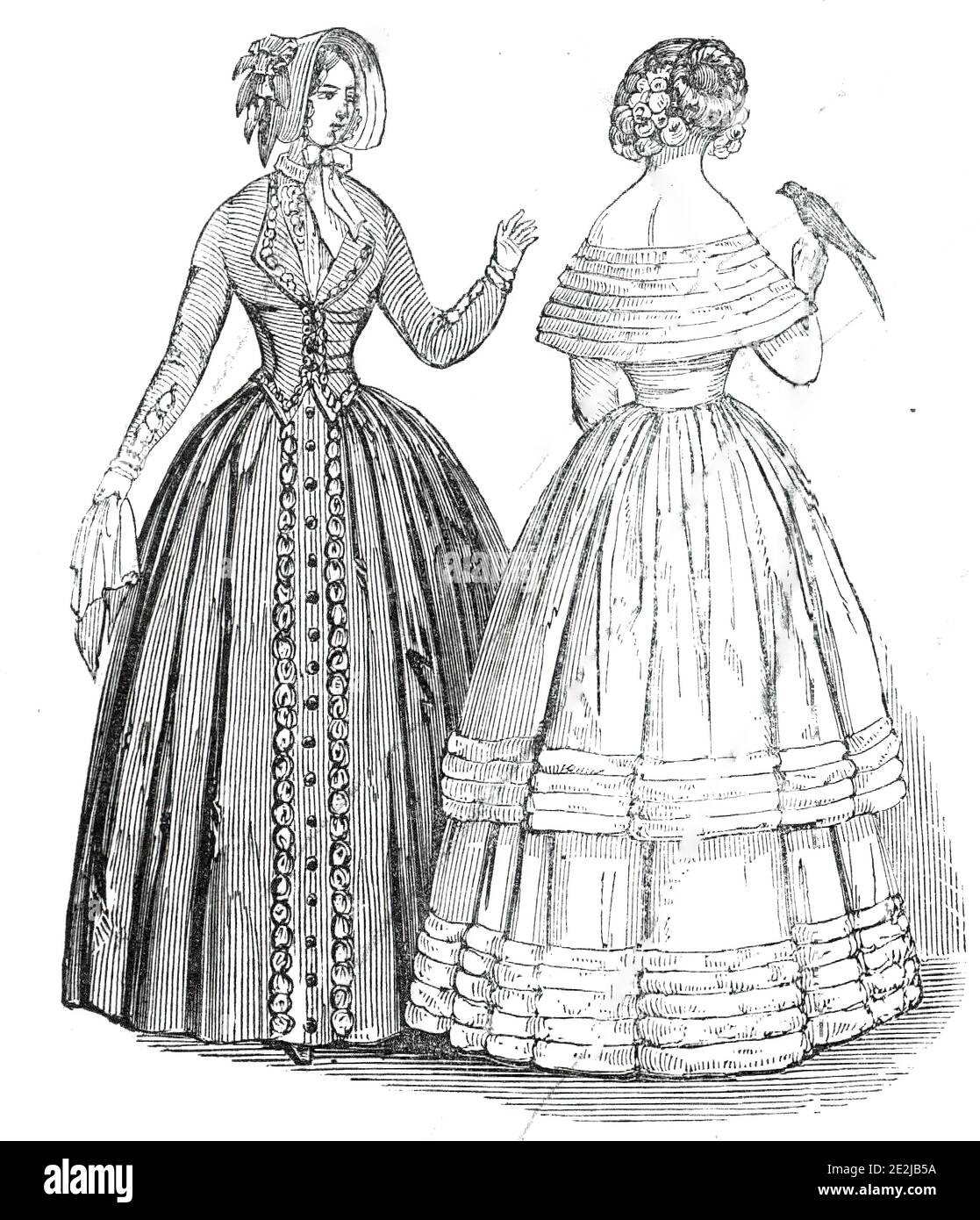 Mode pour août 1845. 'Comme les vestes continuent à être utilisées avec  certaines robes, ils ont été présentés pour mettre sur et hors à plaisir,  ce qui a complètement changé le style