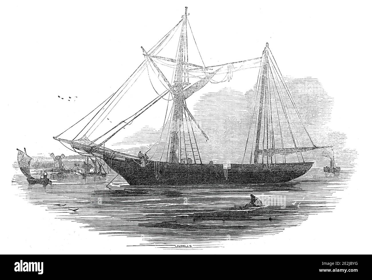 La goélette « Echo », St. Katherine's Docks, 1845. Bateau à voile sur la Tamise à Londres, relié à la piraterie et aux meurtres. 'Les prisonniers étaient inculpés pour le meurtre volontaire de Thomas Palmer en haute mer, à bord d'un navire appelé la Felicidade, le 2 mars dernier, par Janus Majaval le frappant et le poignardant avec un couteau, lui donnant une blessure mortelle sur le ventre, dont il est mort, les autres prisonniers étant présents au moment du meurtre, l'aidant et l'aidant. Il y avait un autre chef d'accusation dans l'inculpation des prisonniers d'avoir jeté Thomas Palmer o Banque D'Images