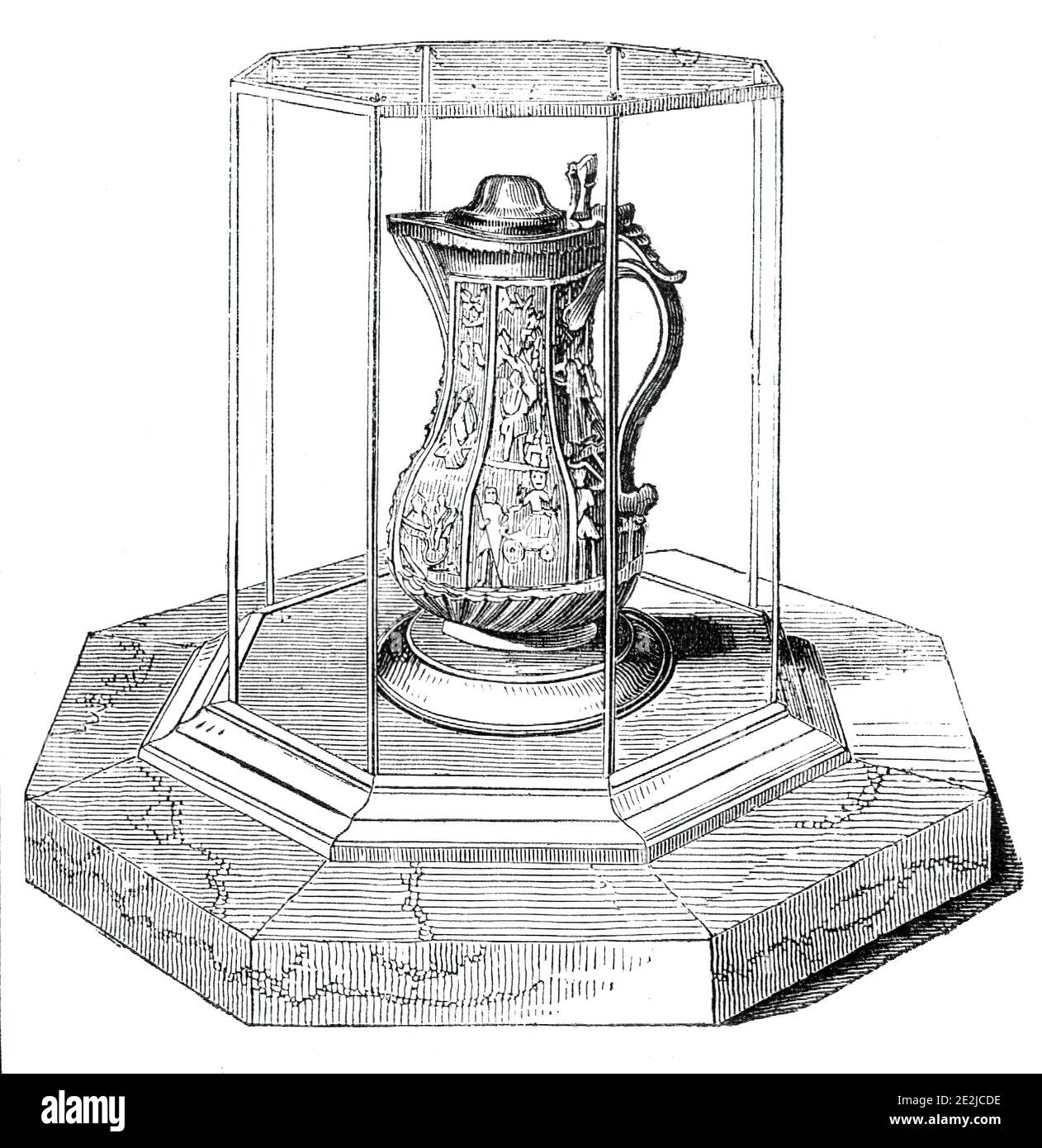 Shakspeare's Jug, 1844. Une « relique accréditée » de Shakespeare. "Les détails qui l'accompagnent proviennent d'un handbill, imprimé par M. Bennett, de Tewkesbury: "Ce jug est en faïence de couleur crème, d'environ neuf pouces de hauteur, et seize ronds dans la plus grande partie, et quelque peu en forme d'une cafetière moderne. Il est divisé longitudinalement en huit compartiments, chacun étant subdivisé horizontalement; et à l'intérieur de ces derniers, les principales divinités de la mythologie grecque sont représentées dans un relief plutôt audacieux. Jupiter et Juno, Bacchus, Diana, Mercury, Apollo, Mars & amp;c. sont tous clairement distinguables Banque D'Images