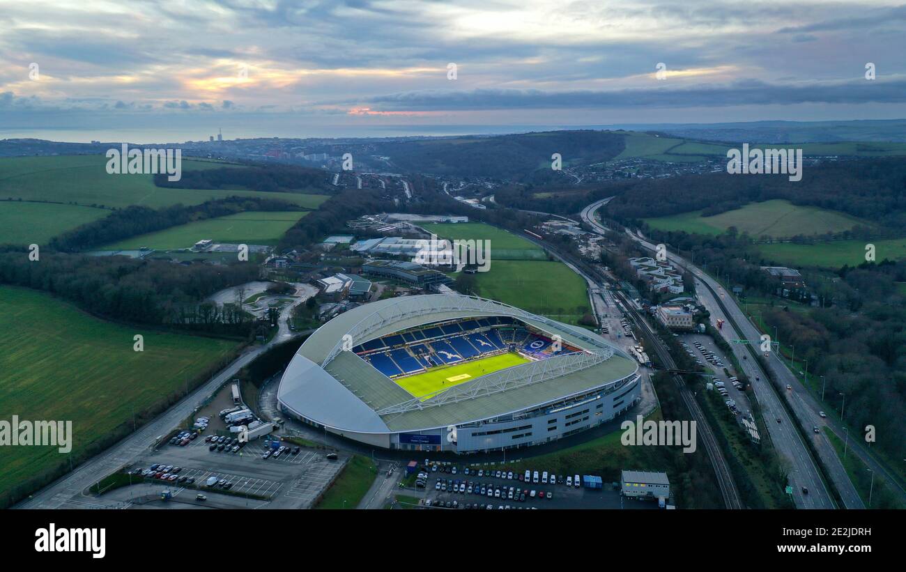 Vue aérienne du stade communautaire American Express Stade de Brighton & Hove Albion Copyright 2020 © Sam Bagnall Banque D'Images