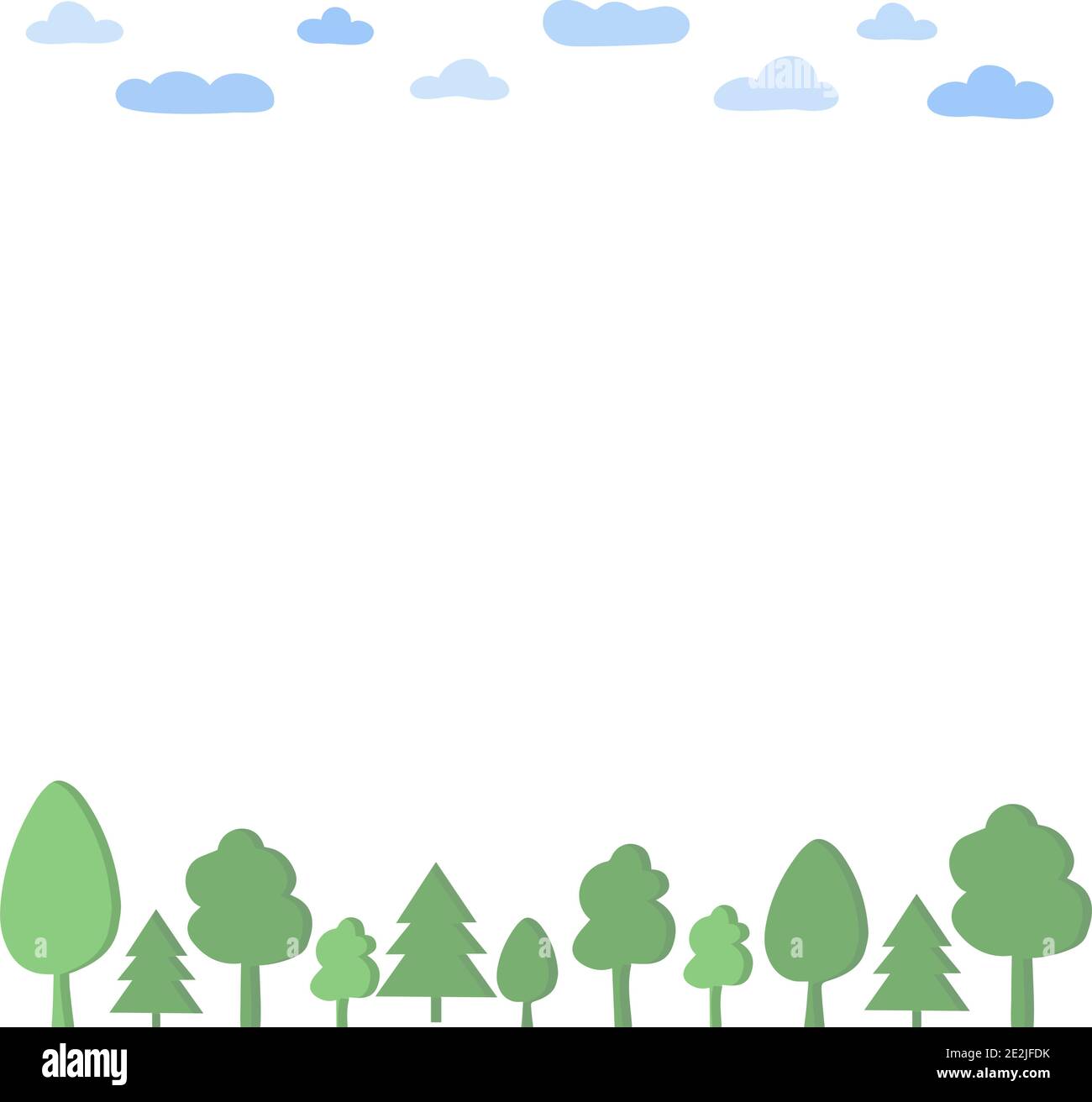 Illustration d'une ligne isolée d'arbres et de nuages avec place pour le texte au milieu. Arrière-plan avec rangée d'arbres et ciel. Illustration de Vecteur