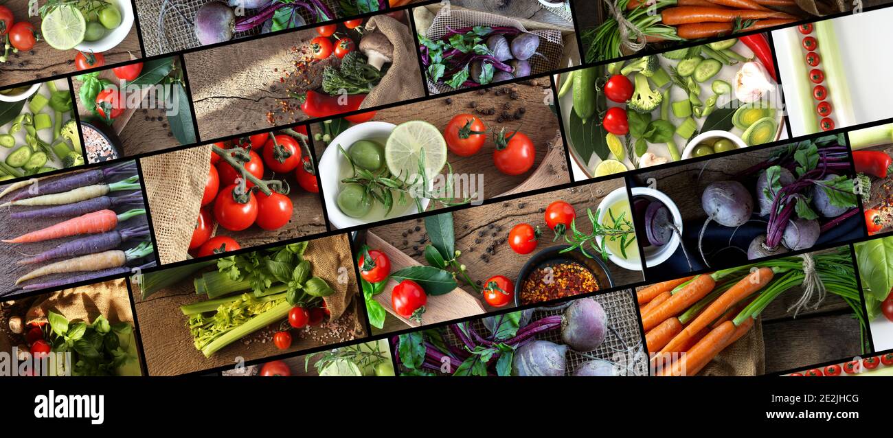 Collage de légumes. Collage photo de différents légumes. Vue de dessus. Arrière-plan horizontal. Copier l'espace, placer pour le texte Banque D'Images